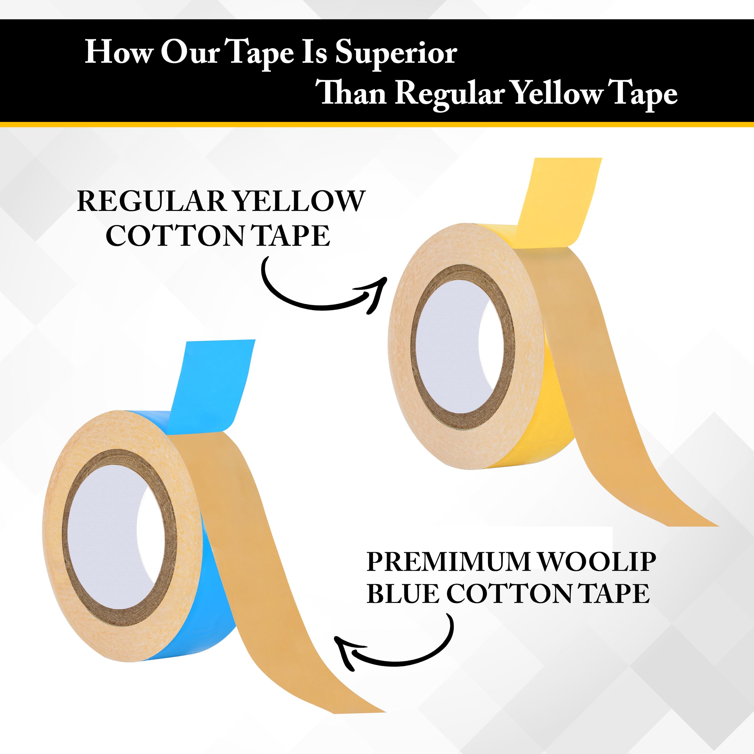 Woolip German Brown Wig Tape - Ultra Strong Hold Hair Patch Tape, 1 Inch Cotton Double Sided Waterproof for Wigs & Hairpieces (Blue/Yellow, 5M Pack) | Perfect for Cosplay, Theater & Daily Wear