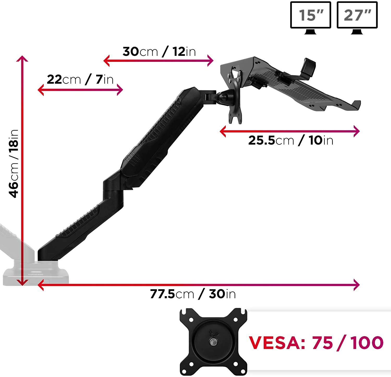 Duronic Dual Monitor Arm Stand DMDCL1X1 - Adjustable Double PC Desk Mount for 13-24 Inch LED LCD Screens & Laptops | VESA 75/100 | 6.5kg Capacity | Perfect for Home Office & Gaming Setup