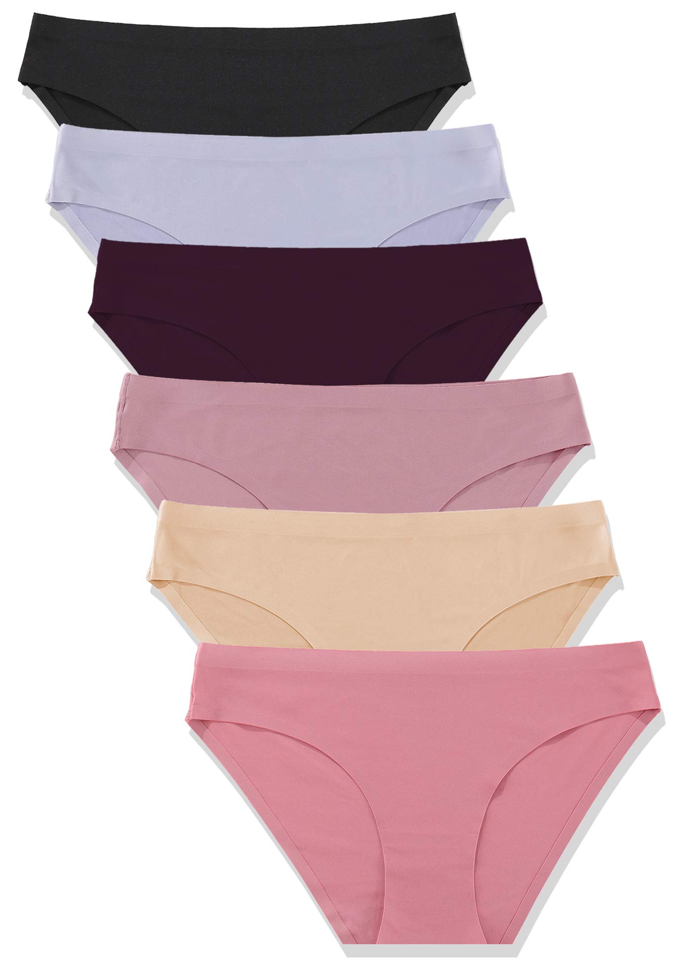 FINETOO 6 Pack Women's Seamless No Show Hipster Underwear - Soft Stretch Invisible Panties - Bikini Briefs for Everyday Comfort (XS-XL) | Perfect for Yoga, Work & Travel