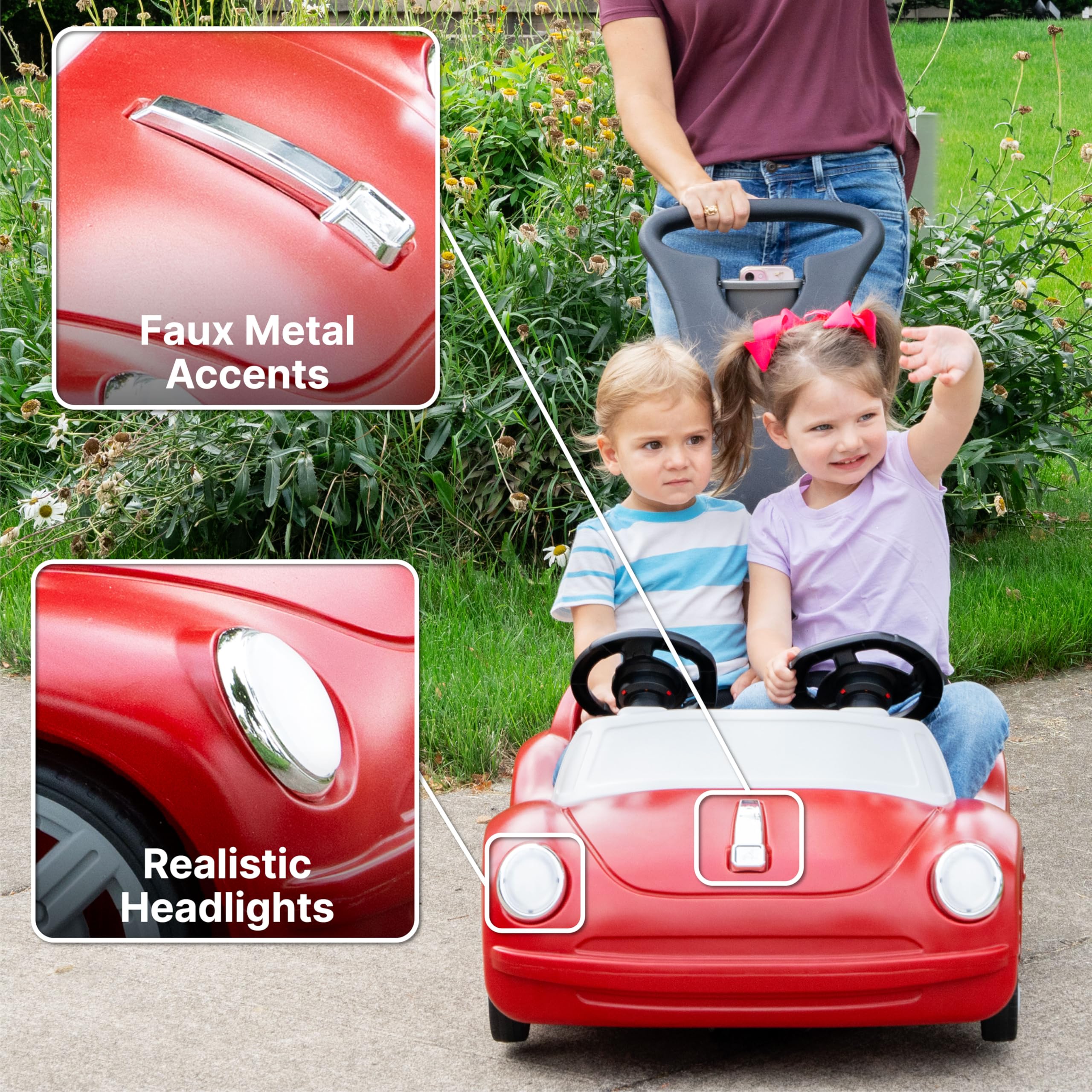 Step2 Side-by-Side Push Around Roadster - 2 Seat Toddler Ride On Car with Seat Belts & Horn | Red Push Toy for Kids 1.5-4 Years Old | Outdoor Play, Backyard Fun, Birthday Gift for Toddlers