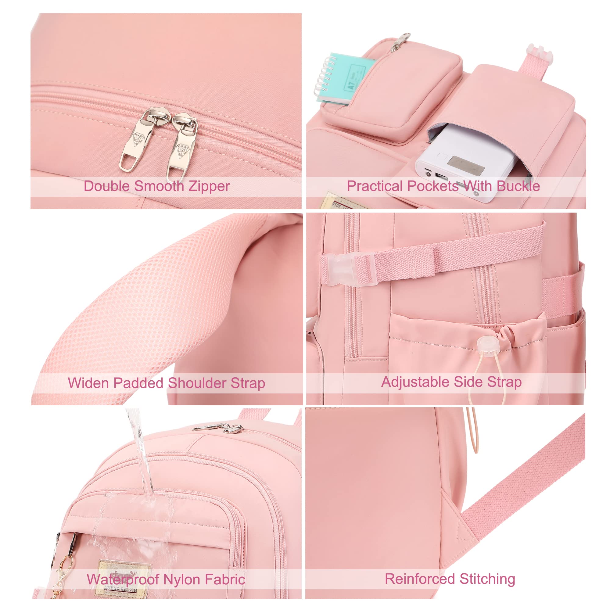LXYGD 15.6 Inch Anti-Theft Laptop Backpack for Women & Teens - Lightweight School Bag for Elementary, Middle, High School & College Students - Travel Backpack with Large Capacity for Books & Essentials (Pink) - Perfect for Daily Commute, Campus Life & Business Trips