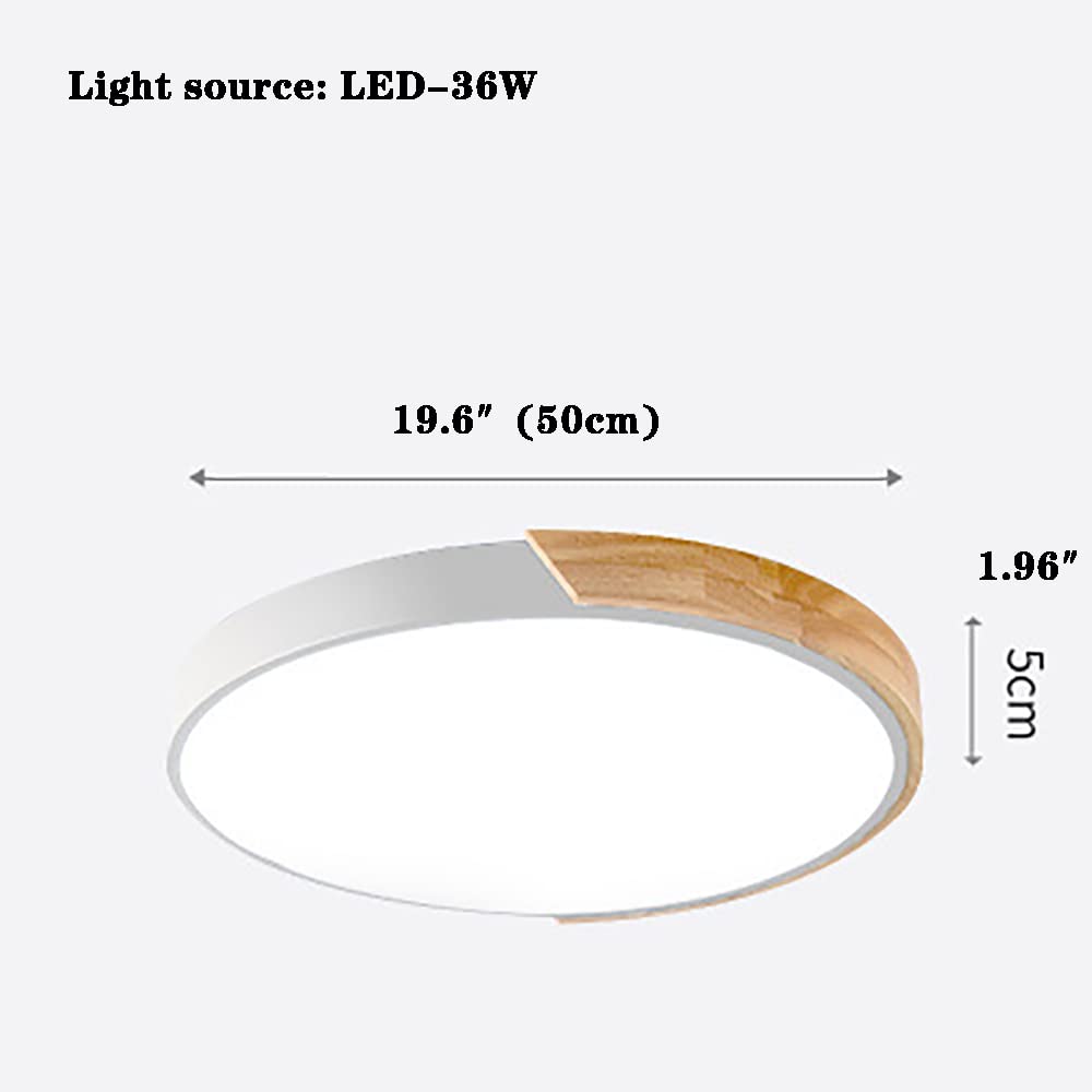 20 Inch LED Flush Mount Ceiling Light Fixture - Dimmable Modern Wood Recessed Lighting, 36W Close to Ceiling, 3000K-6000K Color Temperature - Perfect for Living Room, Bedroom, Kitchen & Office Lighting