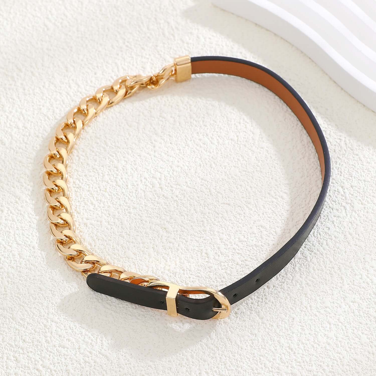 Asymmetric Cool Leather Half Chain Choker Necklace for Women | Gothic Punk Rock Fashion Accessory | Perfect for Concerts, Parties and Everyday Wear | HN940