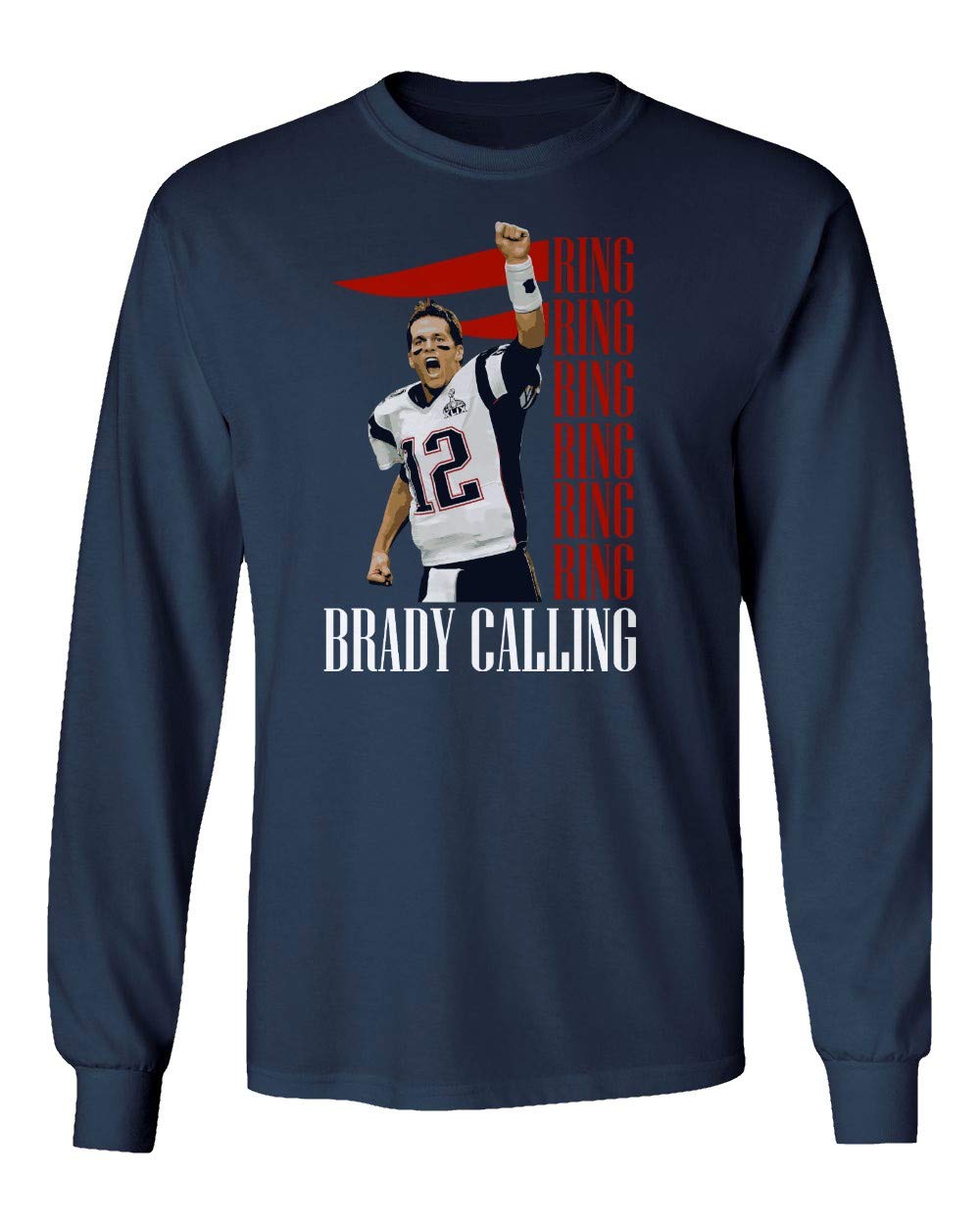 New England Patriots Tom Brady 6 Super Bowl Rings GOAT Fan T-Shirt for Boys & Girls - Youth Long Sleeve Shirt (Navy, X-Large) - Perfect for Game Day, School & Sports Events