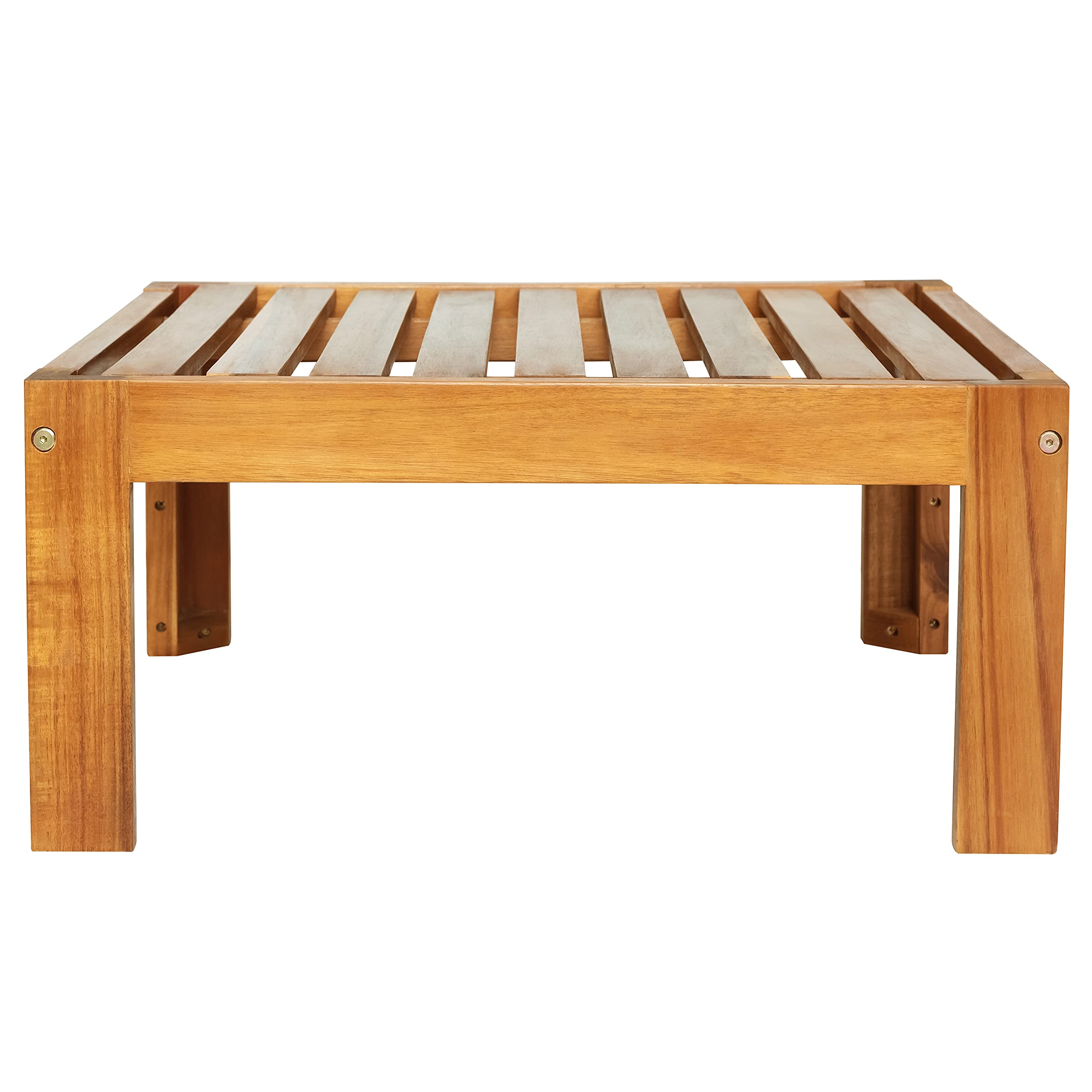 Premium 5-Piece Acacia Wood Outdoor Patio Furniture Set with Cushions - All-Weather Corner Sofa & Coffee Table Conversation Set, Natural Finish + Blue Cushions for Backyard, Garden, Poolside or Terrace Relaxation