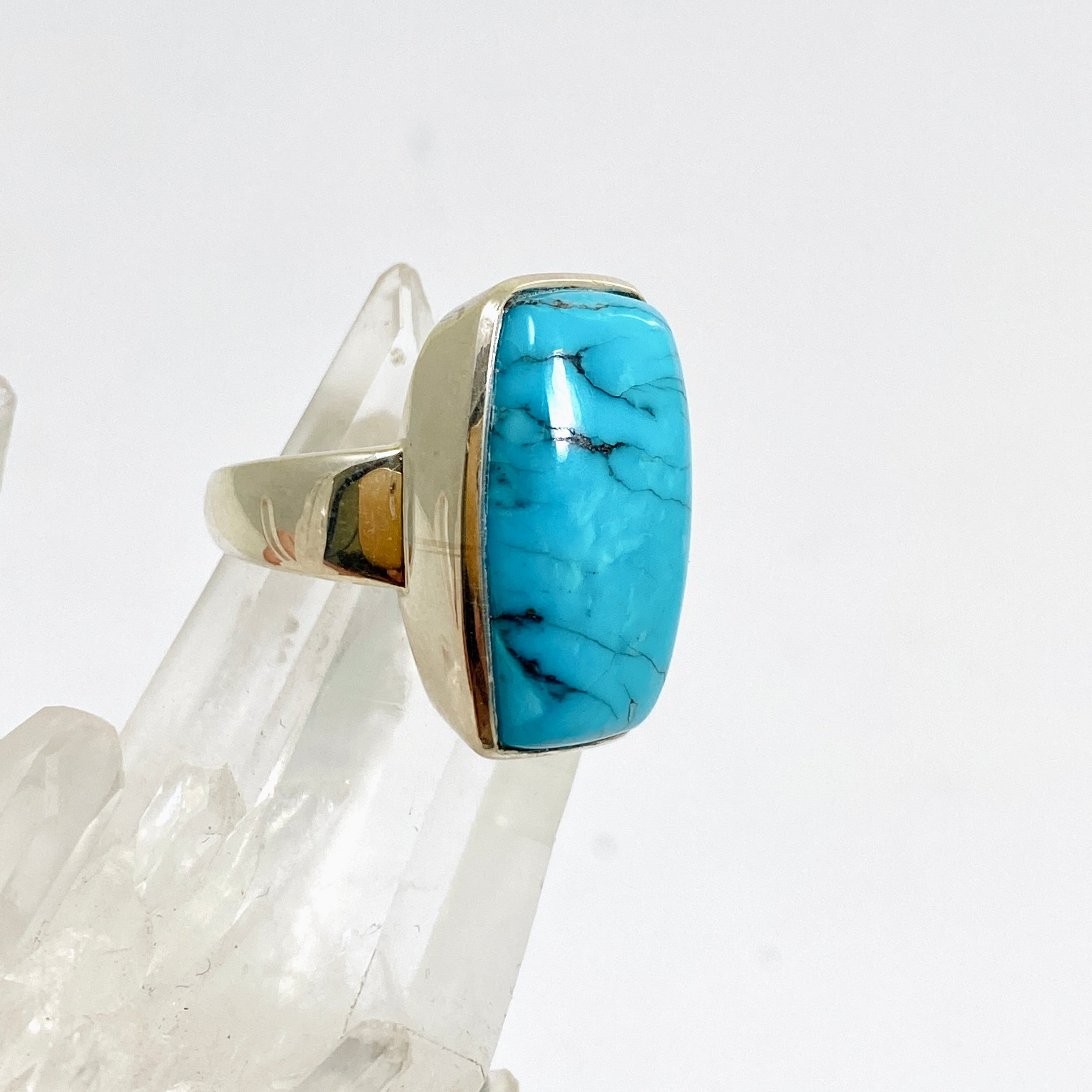 Arizona Turquoise Rectangular Cabochon Ring - Size 10 Sterling Silver Handmade Jewelry for Women - Perfect for Boho Fashion, Western Style & Gift Giving