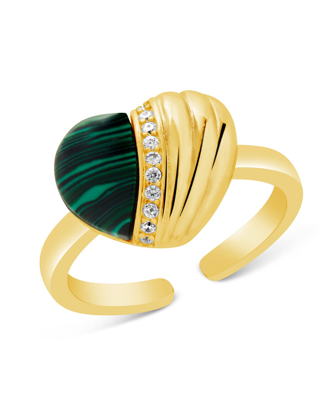 Hollis Sterling Silver Malachite & CZ Heart Ring for Women - Elegant Green Gemstone Jewelry Gift for Valentine's Day, Anniversary & Special Occasions