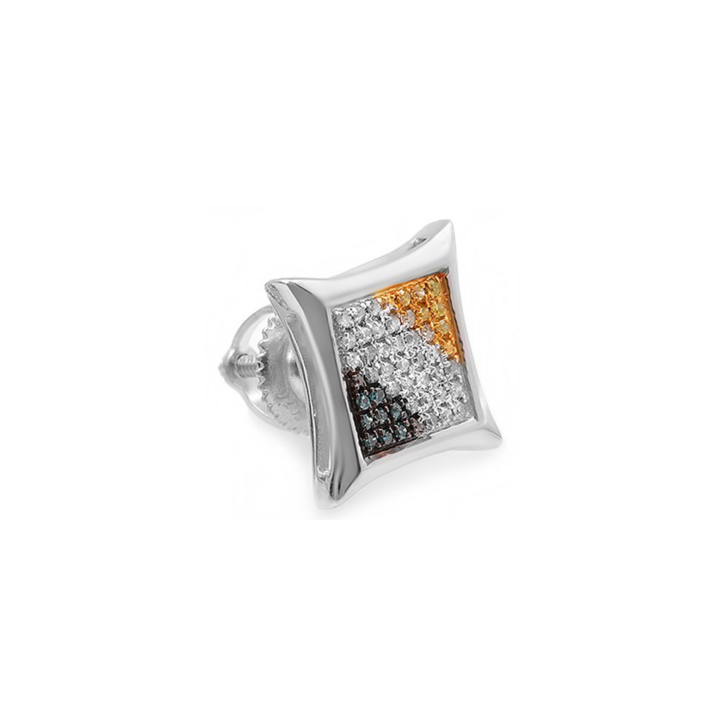 Dazzlingrock Collection 0.10 Carat (CTW) Round Blue, White & Yellow Diamond Micro Pave Kite Stud Earrings - Elegant Fine Jewelry for Women, Perfect Gift for Anniversary, Birthday & Special Occasions
