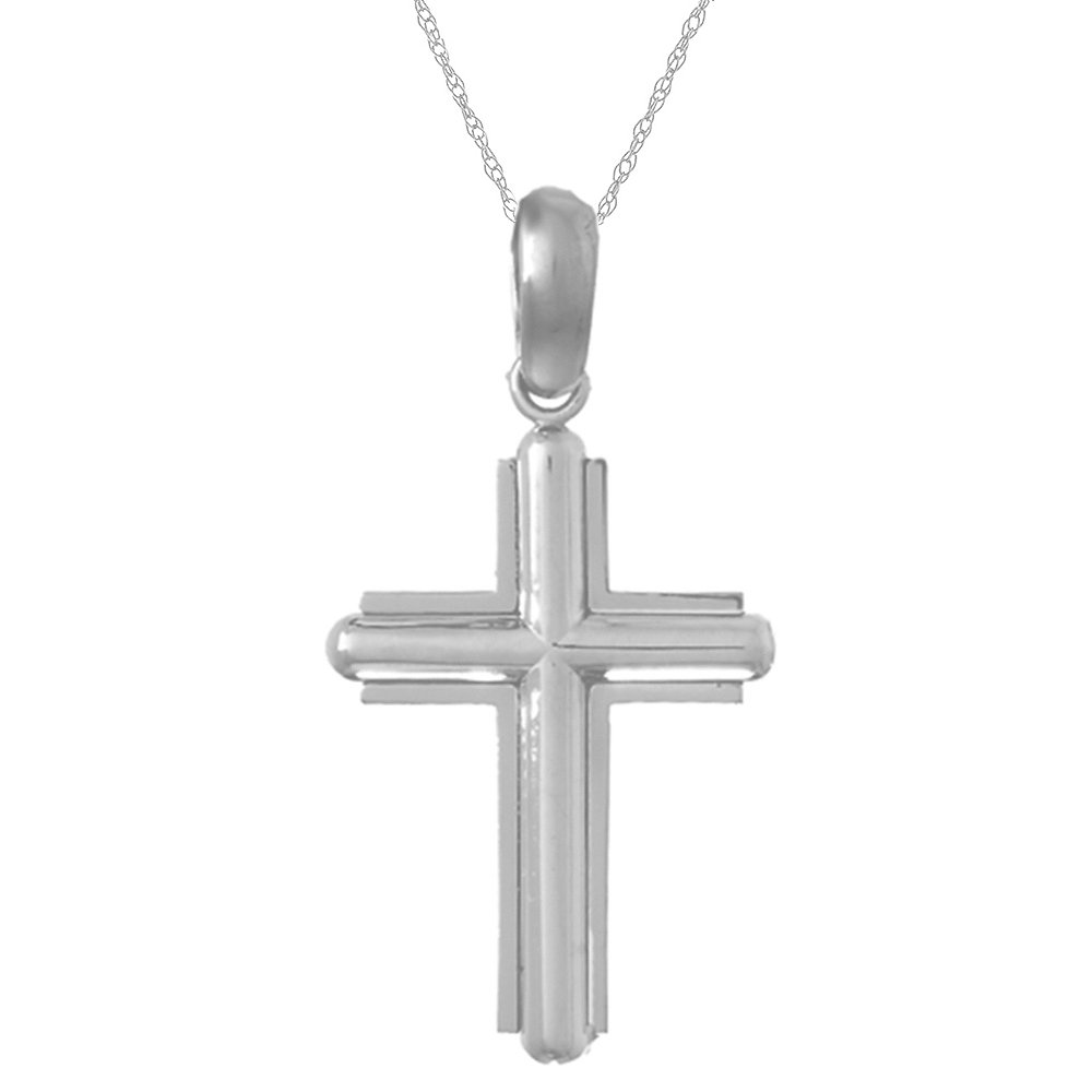 925 Sterling Silver Religious Necklace with Beveled Cross Pendant & Chain - Perfect for Baptism, First Communion, Confirmation Gifts & Daily Faith Jewelry