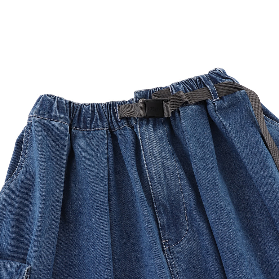 ASUSL Cargo Denim Flare Skirt - Women's High Waist Stretch Jeans Skirt in Denim Blue | Perfect for Casual Outfits, Street Style & Everyday Wear