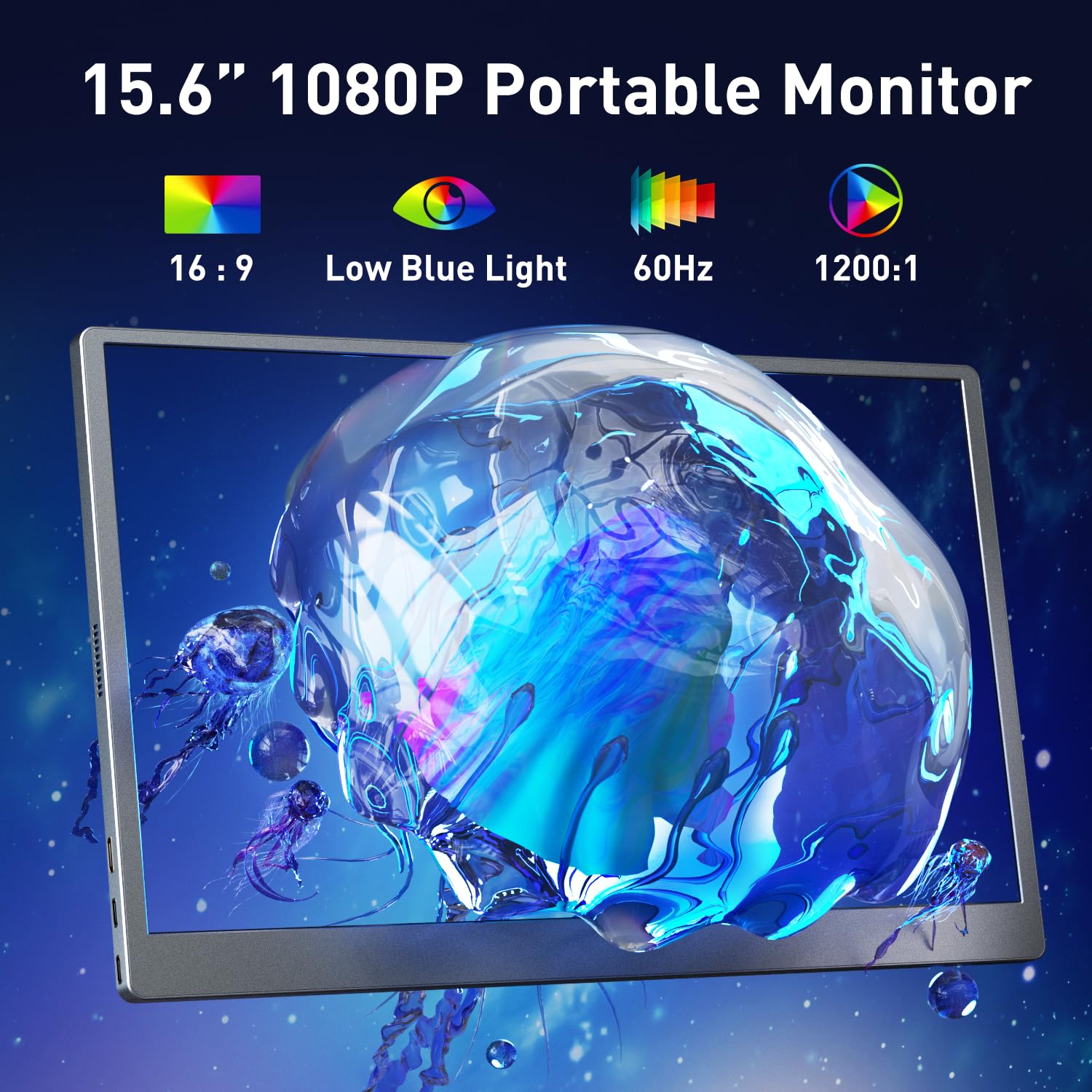 COCOPAR 15.6 Inch Portable Laptop Monitor - Full HD 1080P USB-C/HDMI External Display for MacBook, Surface, PC, Xbox & PS5 with Protective Cover & Built-in Speakers | Ideal for Work, Gaming & Travel