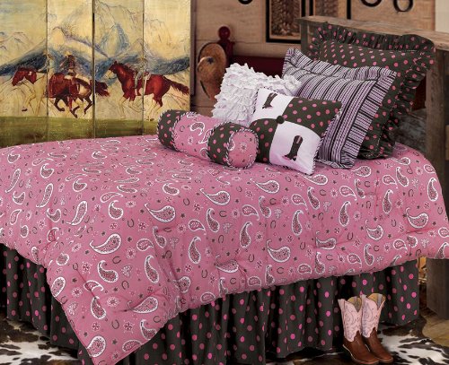 Luxury Pink Paisley Western Style Bedding Set Queen Size - Soft Cotton Comforter & Sheet Set for Western Themed Bedroom Decor