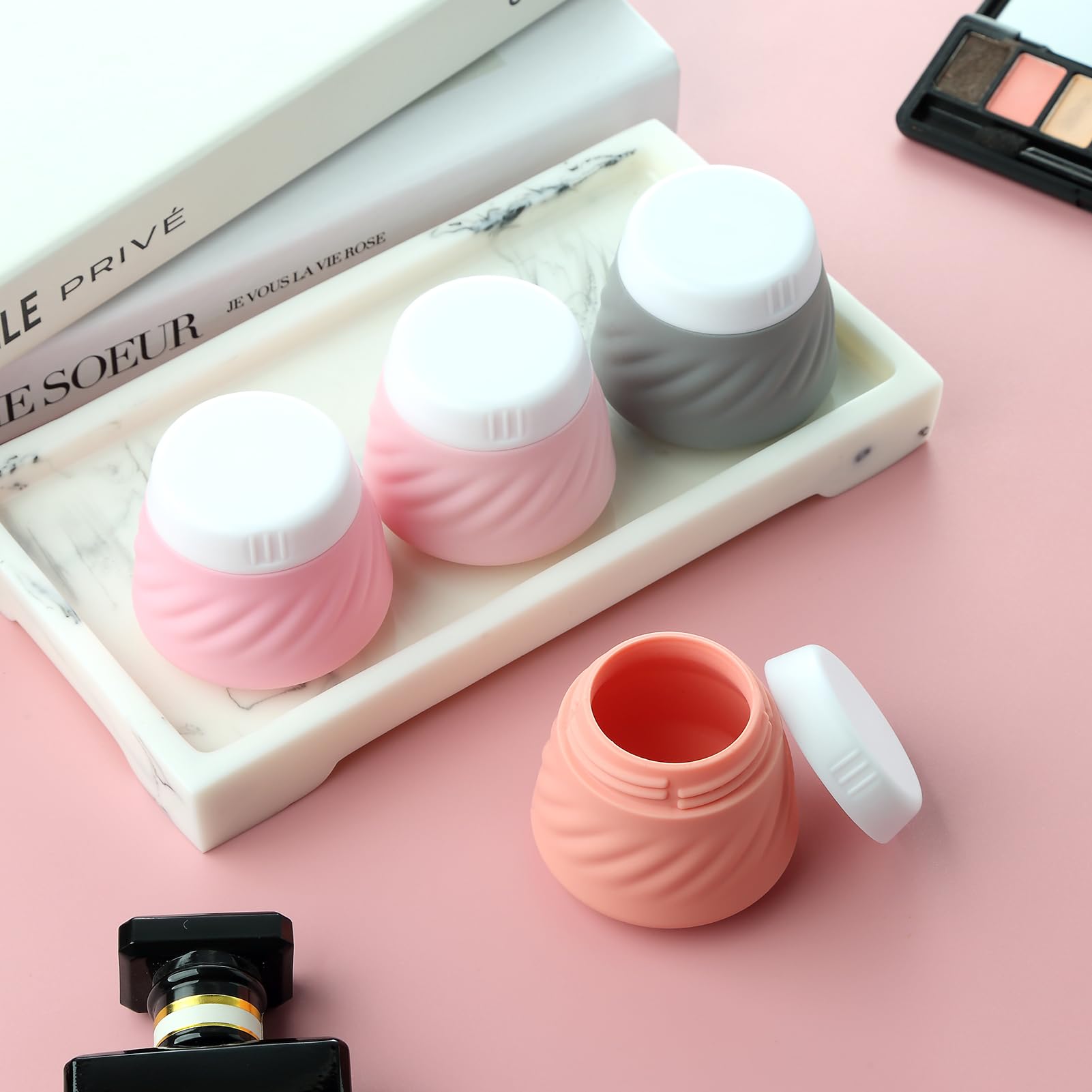 Gemice TSA Approved Silicone Travel Containers for Toiletries - Leak-Proof 4-Pack Travel Size Jars for Cream, Lotion, Skincare & Makeup | Perfect for Airplane Carry-On, Gym Bag & Vacation Essentials