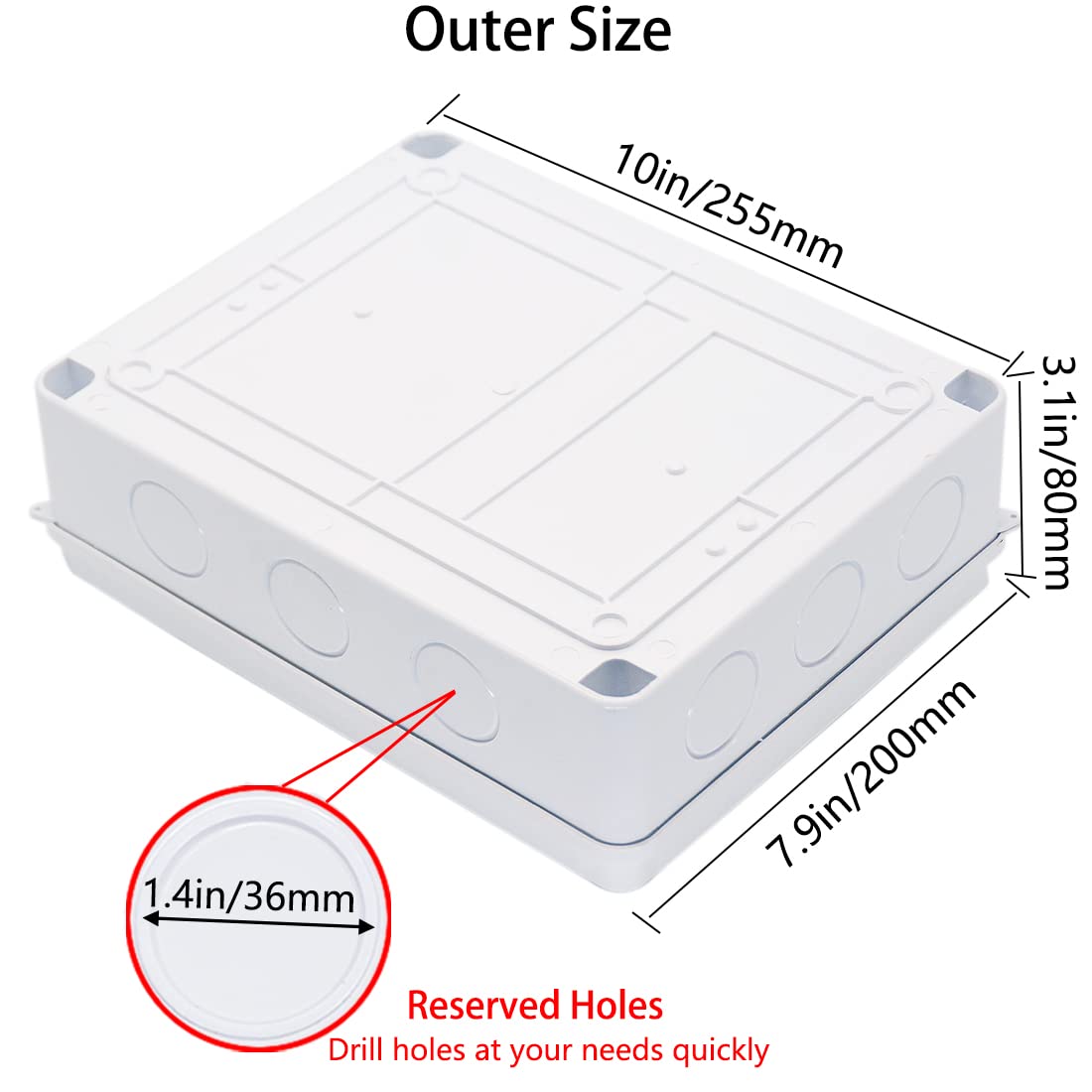 Zulkit IP65 Waterproof Junction Box - 10 x 7.9 x 3.1 Inch ABS Plastic Electrical Enclosure with Pre-Drilled Holes - Dustproof Project Box for Outdoor Wiring, Solar Panels & DIY Electronics (White)