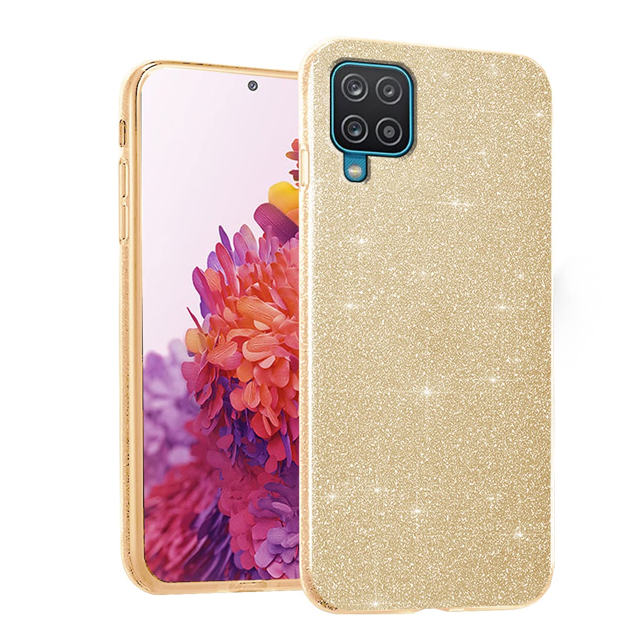 Samsung Galaxy A42 5G Phone Case - Glitter Sparkly Shockproof TPU Slim Protective Cover for Women | 3-in-1 Design | Gold | Perfect for Everyday Use, Work & Travel