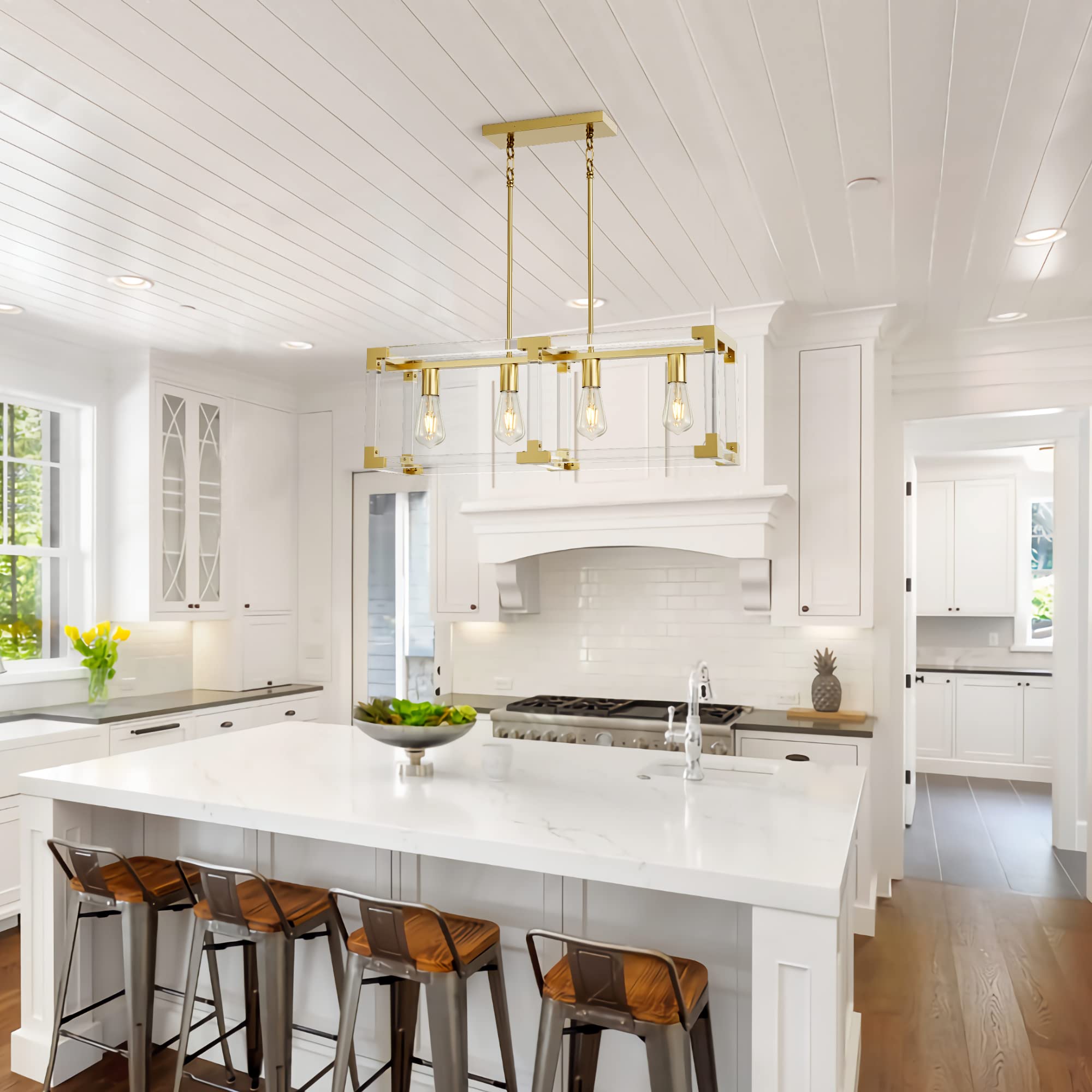 Modern 4-Light Gold Chandelier - Acrylic Hanging Ceiling Light Fixture for Dining Room, Kitchen Island & Living Room | Elegant Pendant Lighting for Home Decor & Special Occasions
