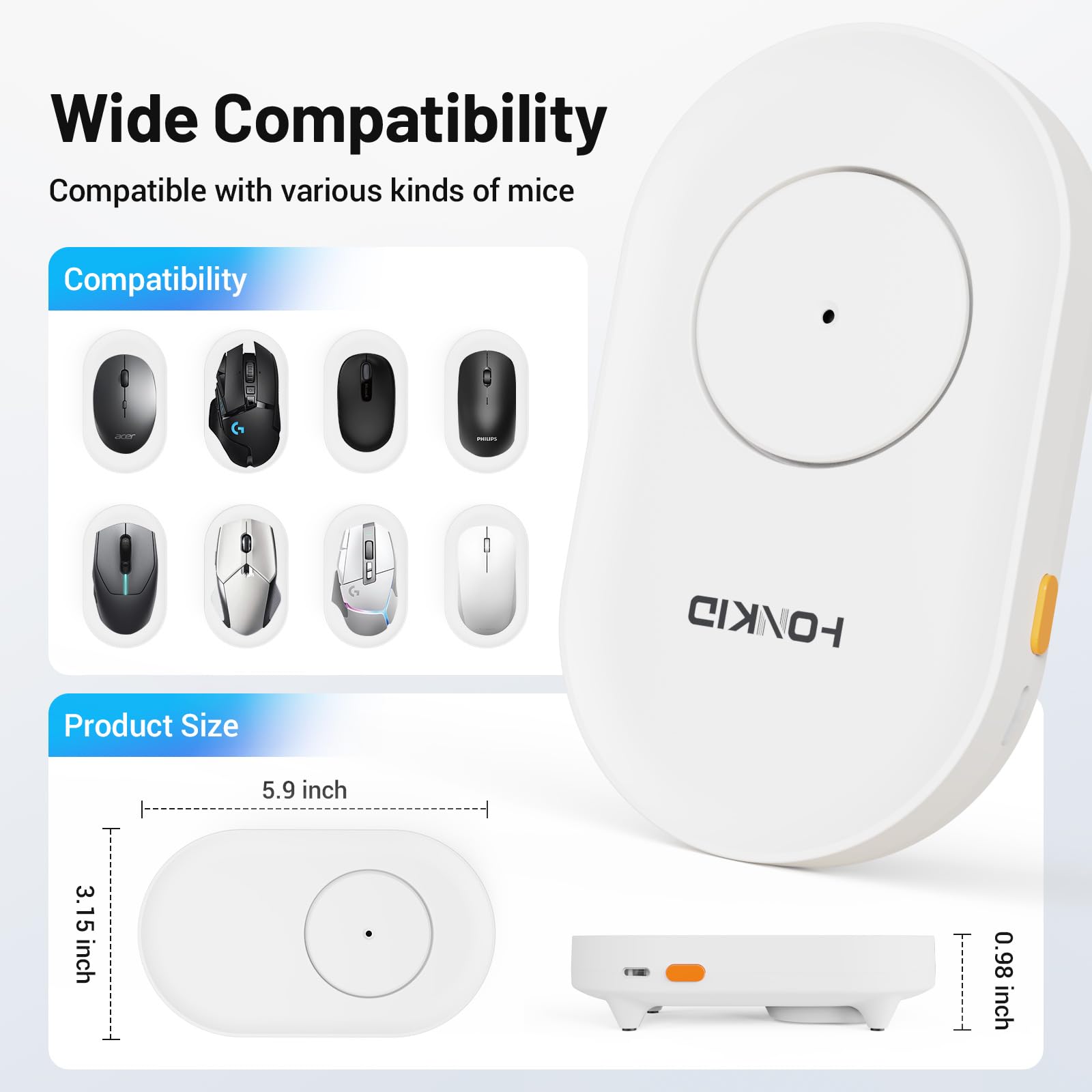 HONKID Undetectable Mouse Mover Jiggler - USB Plug & Play with ON/OFF Switch - Auto Mouse Movement Simulator to Prevent Computer Sleep/Lock Screen - Ideal for Remote Work, Gaming, and Office Use (White)