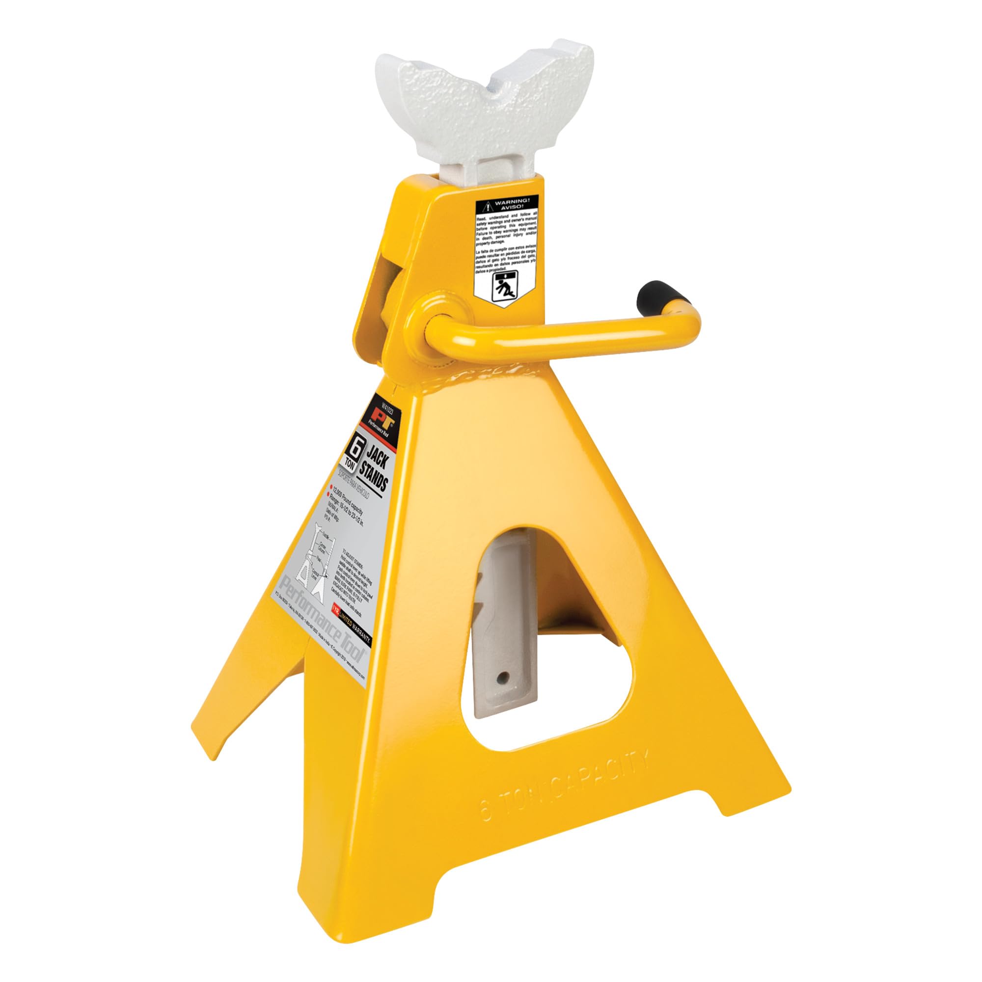 6-Ton Yellow Ratchet Jack Stand Set - Heavy Duty Vehicle Lift Support for Car Maintenance, Repair & Tire Changes - Performance Tool W41023