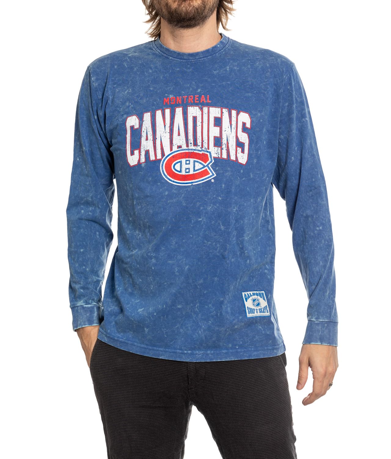 Calhoun NHL Surf & Skate Men's Acid Wash Long Sleeve Cotton Shirt - Casual Wear for Skateboarding, Surfing & Street Style Fashion