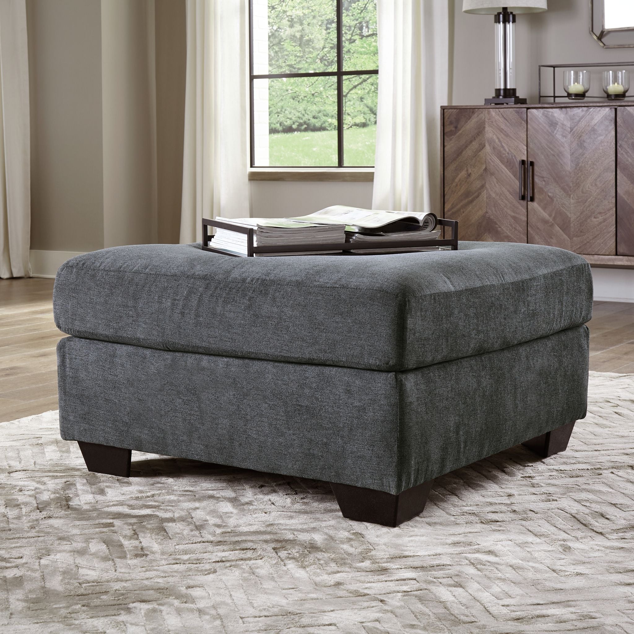 Ambrielle Oversized Accent Ottoman in Gunmetal - Modern Footrest & Extra Seating for Living Room, Bedroom or Office