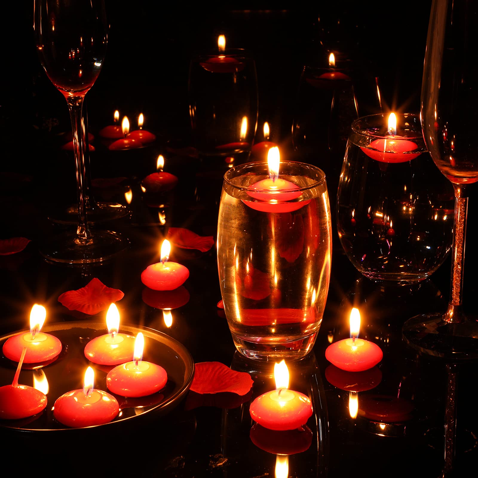 Floating Candles for Wedding Decor - 20 Pack, 1.5 Inch Unscented Pool & Bathtub Candles - Romantic Dinner Party Centerpieces (Red)