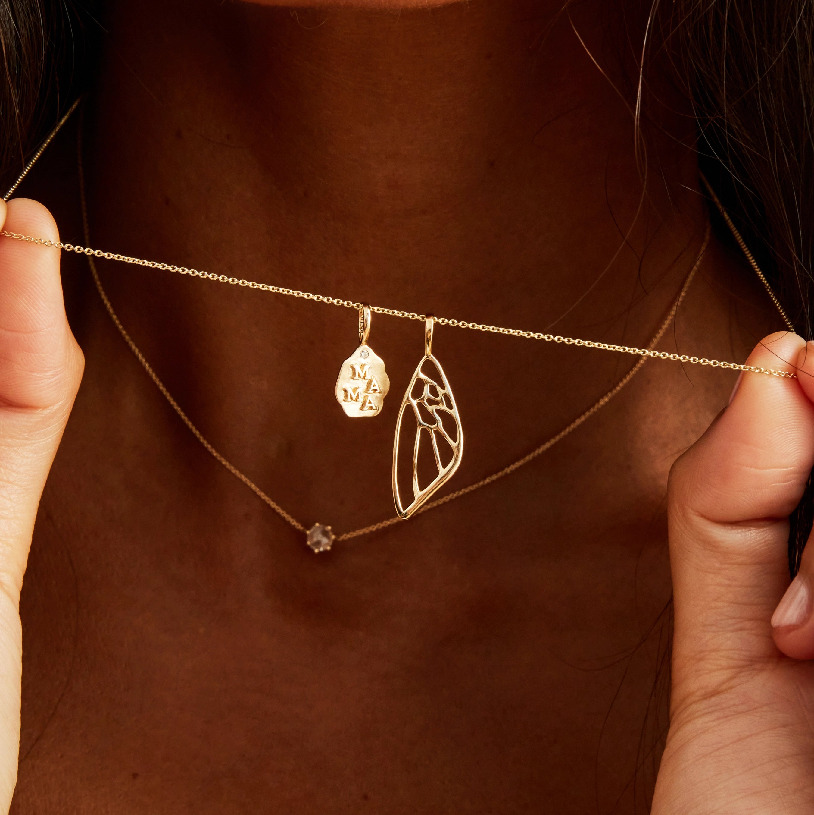 10K Yellow Gold Mama Necklace Trio with Charms - Elegant Layered Necklaces for Moms, Perfect for Mother's Day, Birthday Gifts & Everyday Wear