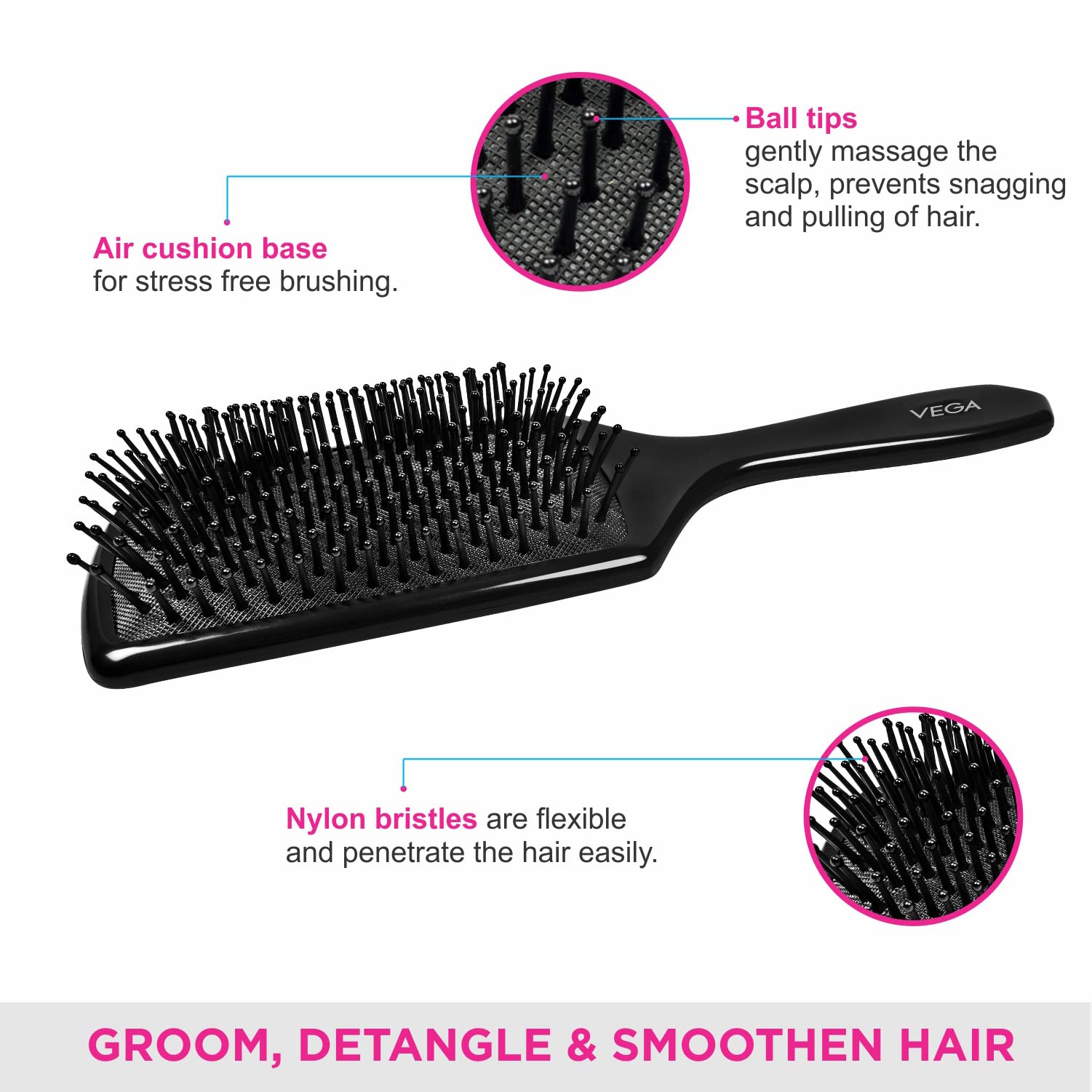 **Vega Premium Collection Mini Paddle Hair Brush – India's No.1 Hair Brush for Men & Women – Black (8586 M) – Perfect for Travel, Home & Salon Use**