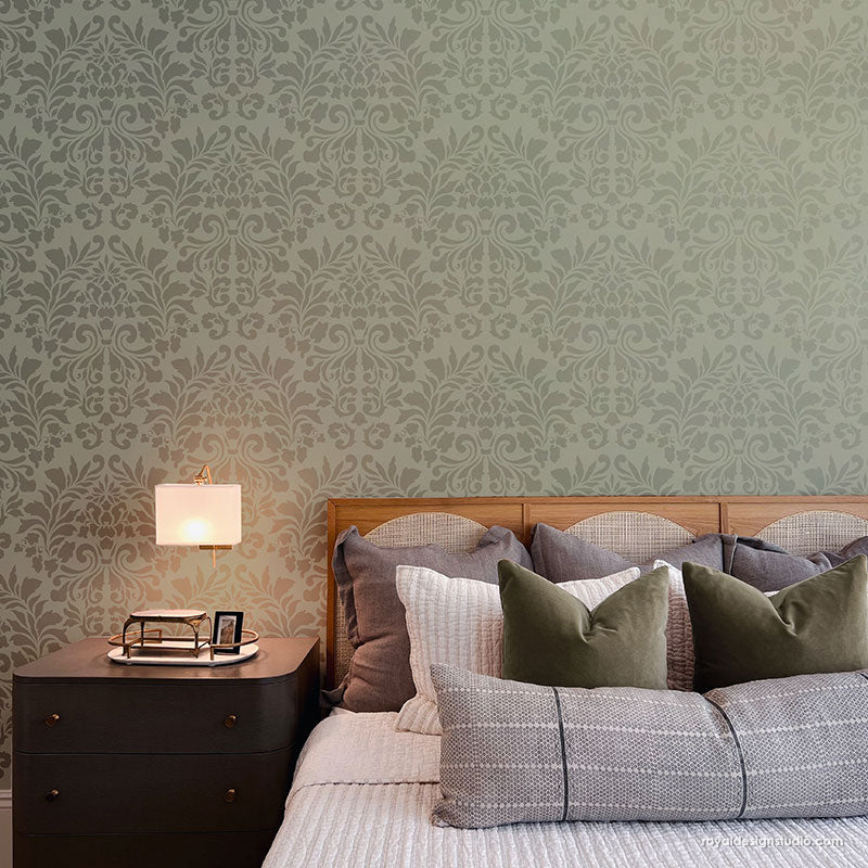 Grand Fabric Damask Wall Stencil - Reusable DIY Painting Template for Home Decor, Accent Walls & Furniture | Perfect for Bedroom, Living Room & Nursery Makeovers