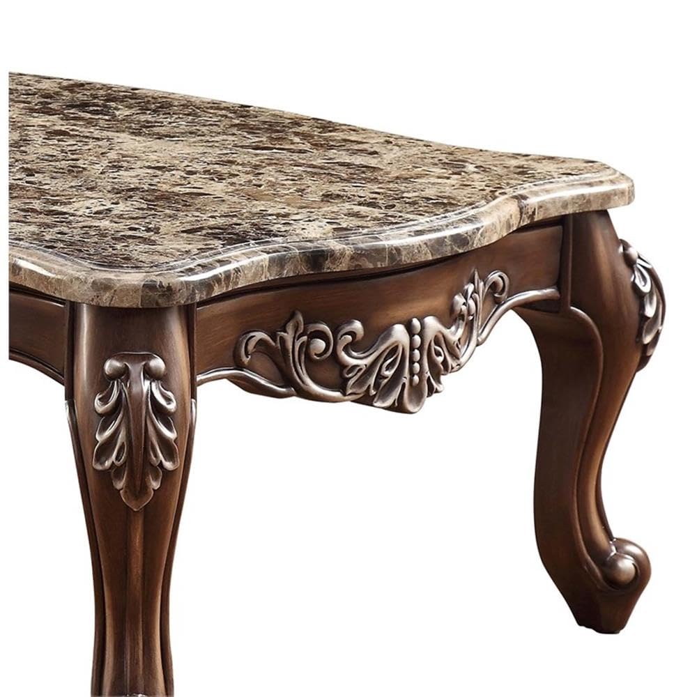 Acme Latisha Rectangular Wooden Coffee Table - Marble Top with Antique Oak Base | Perfect for Living Room, Lounge & Home Decor