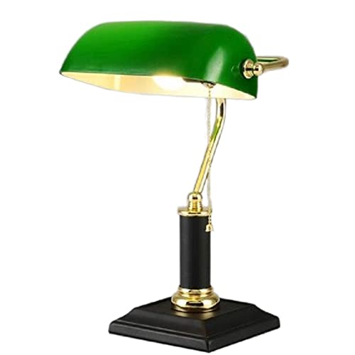 Vintage Green Glass Shade Desk Lamp with Black Base & Pull Chain - Classic Banker's Style Table Light for Study, Office, Bedroom & Reading Nook - Perfect for Home Decor & Cozy Workspaces