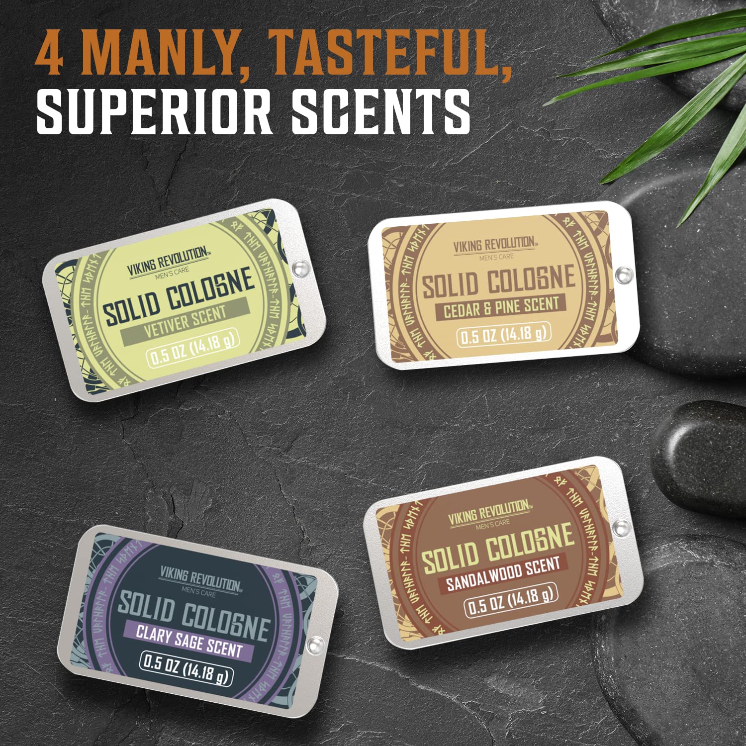Viking Revolution 4 Pack Men's Solid Cologne Set - 2 Balm Cologne & 2 Travel Cologne Wax (0.5 Oz Each) | Long-Lasting Fragrance for Men | Perfect for Daily Use, Gym, Travel & Gifts
