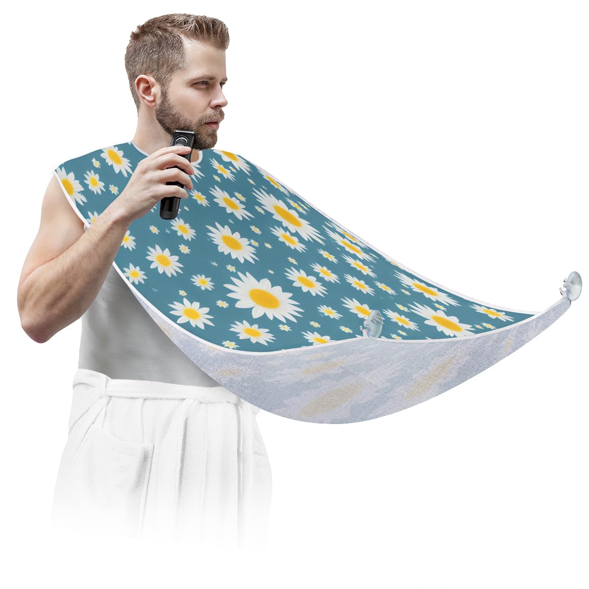 Men's Fresh Daisy Print Shaving Bib - Waterproof Beard Trimming Apron for Hair Dye & Makeup - Sink Hair Catcher & Barber Tool - Perfect Gift for Grooming & Styling (Great for Home Use, Salon Professionals & DIY Haircuts)