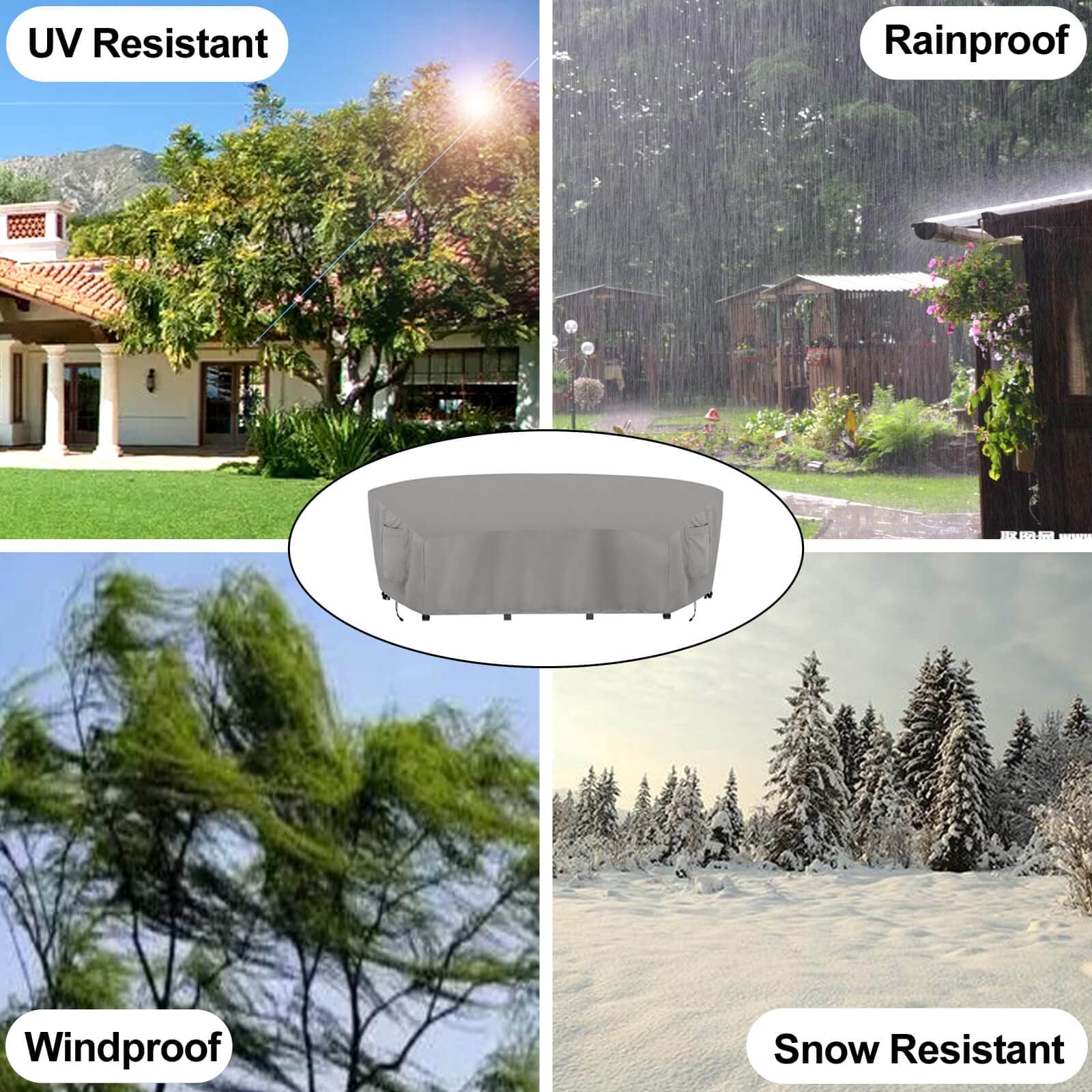 OutdoorLines Waterproof & UV Resistant Curved Patio Sectional Cover - Heavy Duty Windproof Furniture Protector for Deck, Lawn & Backyard Sofas (190Lx36Dx39Hx128FL, Gray) | Perfect for Rain, Snow & Sun Protection