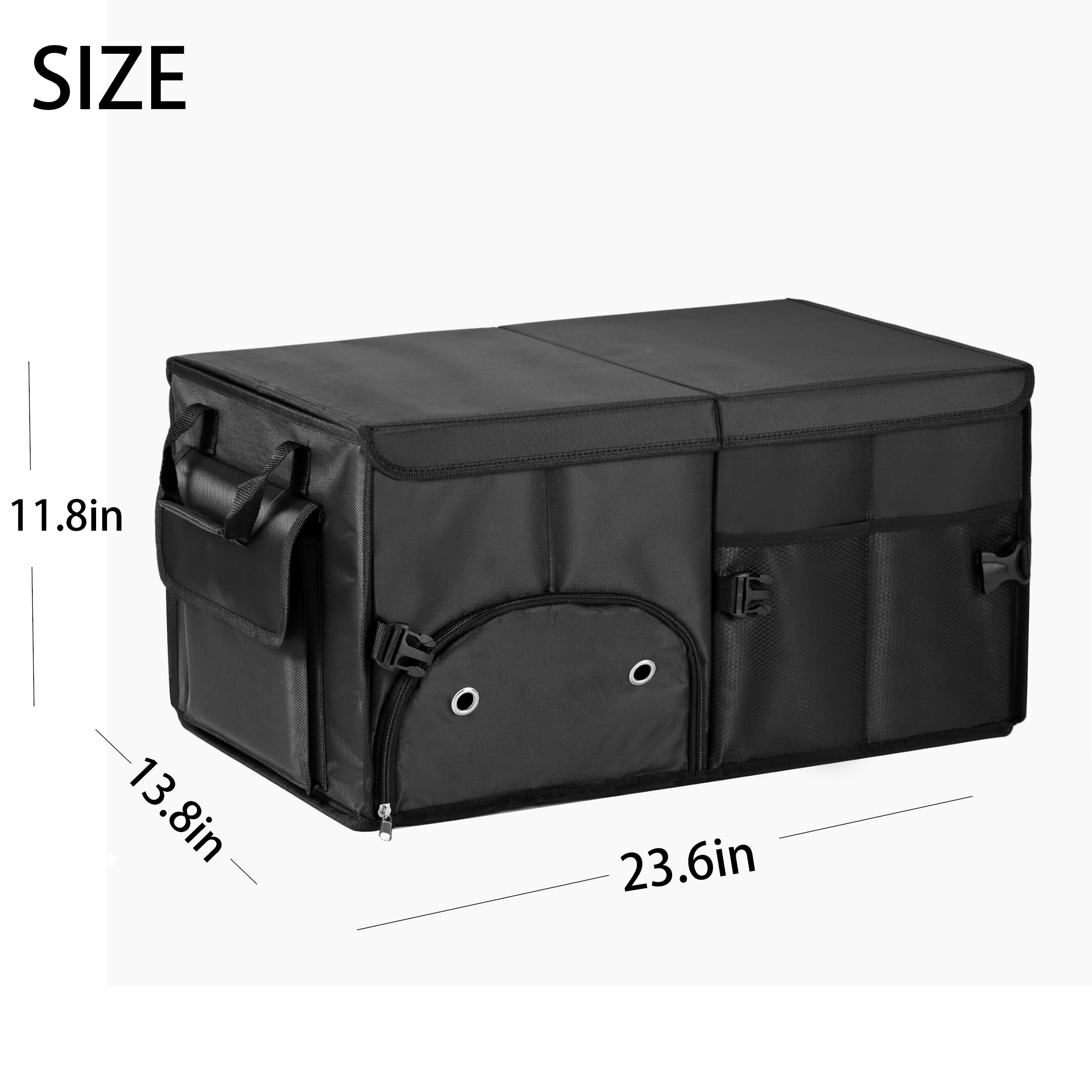 Car Trunk Organizer with Lid - Collapsible Multi-Compartment SUV Storage Organizer with Shoe Bag (Black) | Perfect for Road Trips, Grocery Shopping & Car Organization
