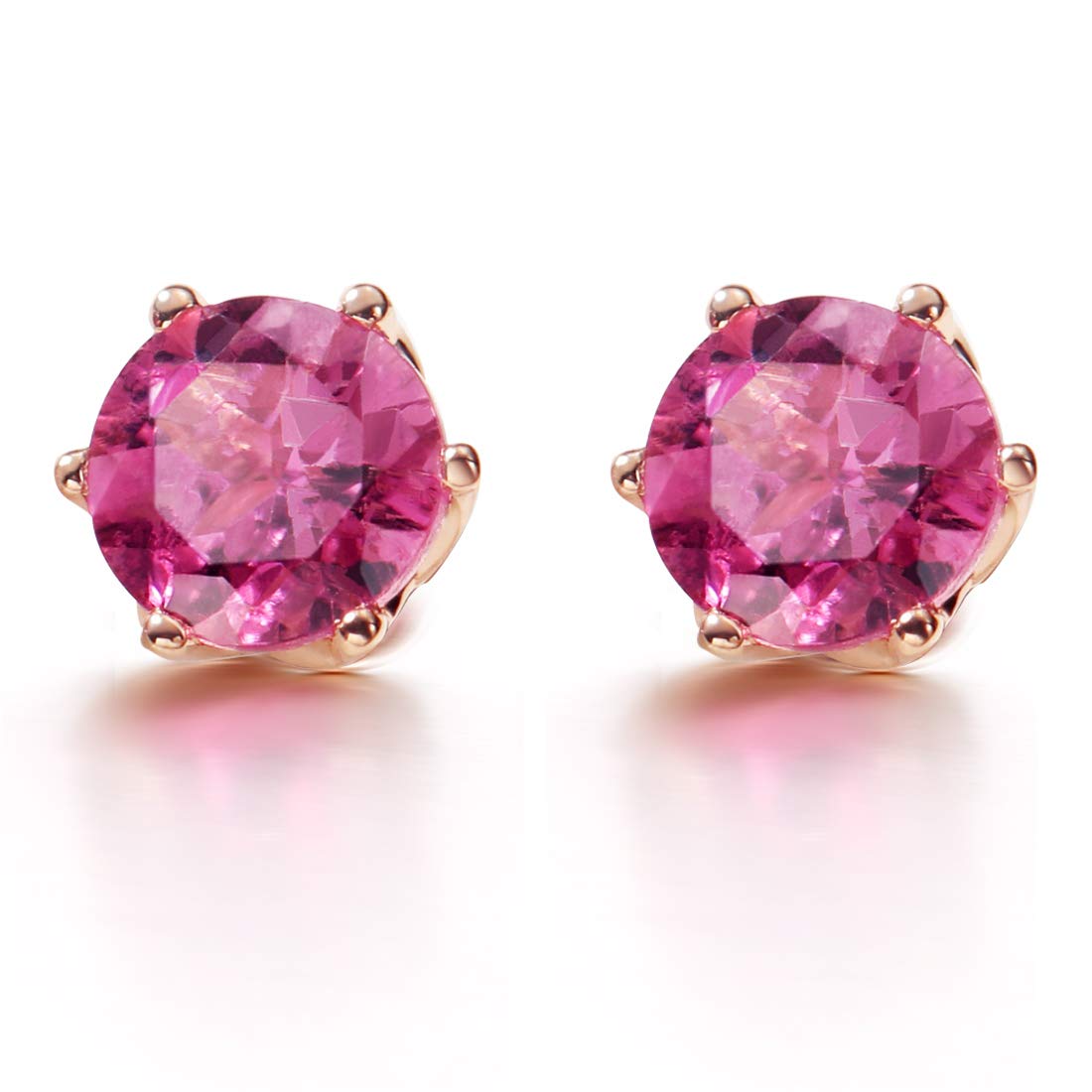 14K Solid Rose Gold 0.73Ct Pink Tourmaline Stud Earrings for Women - October Birthstone Jewelry, Anniversary & Birthday Gift for Her - Perfect for Weddings, Parties & Everyday Wear (5MM)