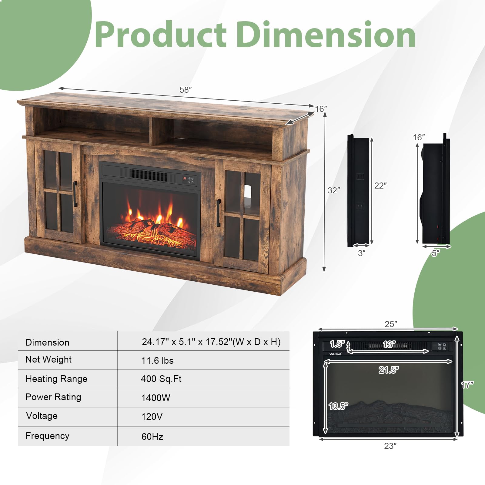 SIMOE 58-Inch Electric Fireplace TV Stand for TVs up to 65