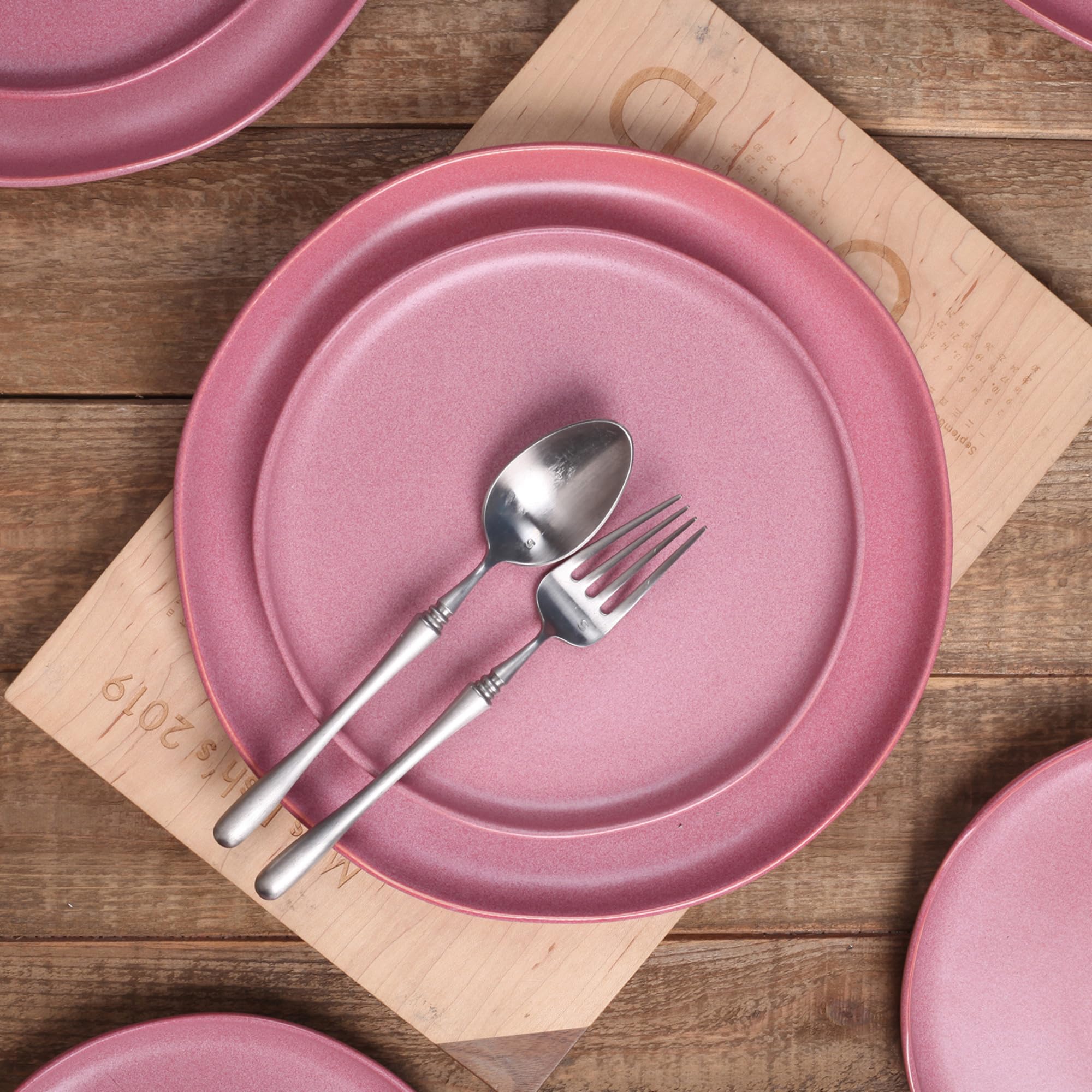 32-Piece Stoneware Dinnerware Set - Microwave & Dishwasher Safe Plates & Bowls for 8 - Reactive Glaze in Pink & White - Perfect for Family Dinners, Parties, and Everyday Use