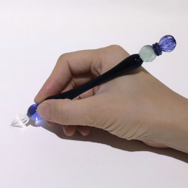 Japanese Glass Dip Pen - Crown & Navy Colors, Elegant Calligraphy Writing Tool for Artists & Writers - Perfect for Hand Lettering, Sketching & Creative Gift Ideas