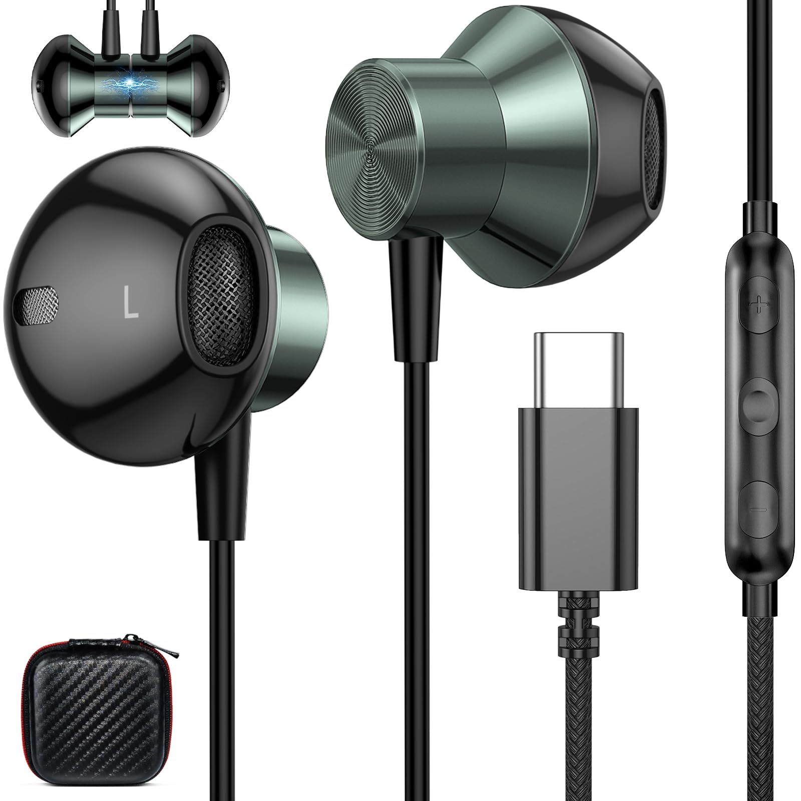 USB C Wired Headphones with Microphone - Noise Isolating Earphones for MacBook Air, MacBook Pro, iPad 10th Gen, iPhone 15/16 Pro, iPad Air, Galaxy Tab A9 Plus - Perfect for Work, Gaming & Travel