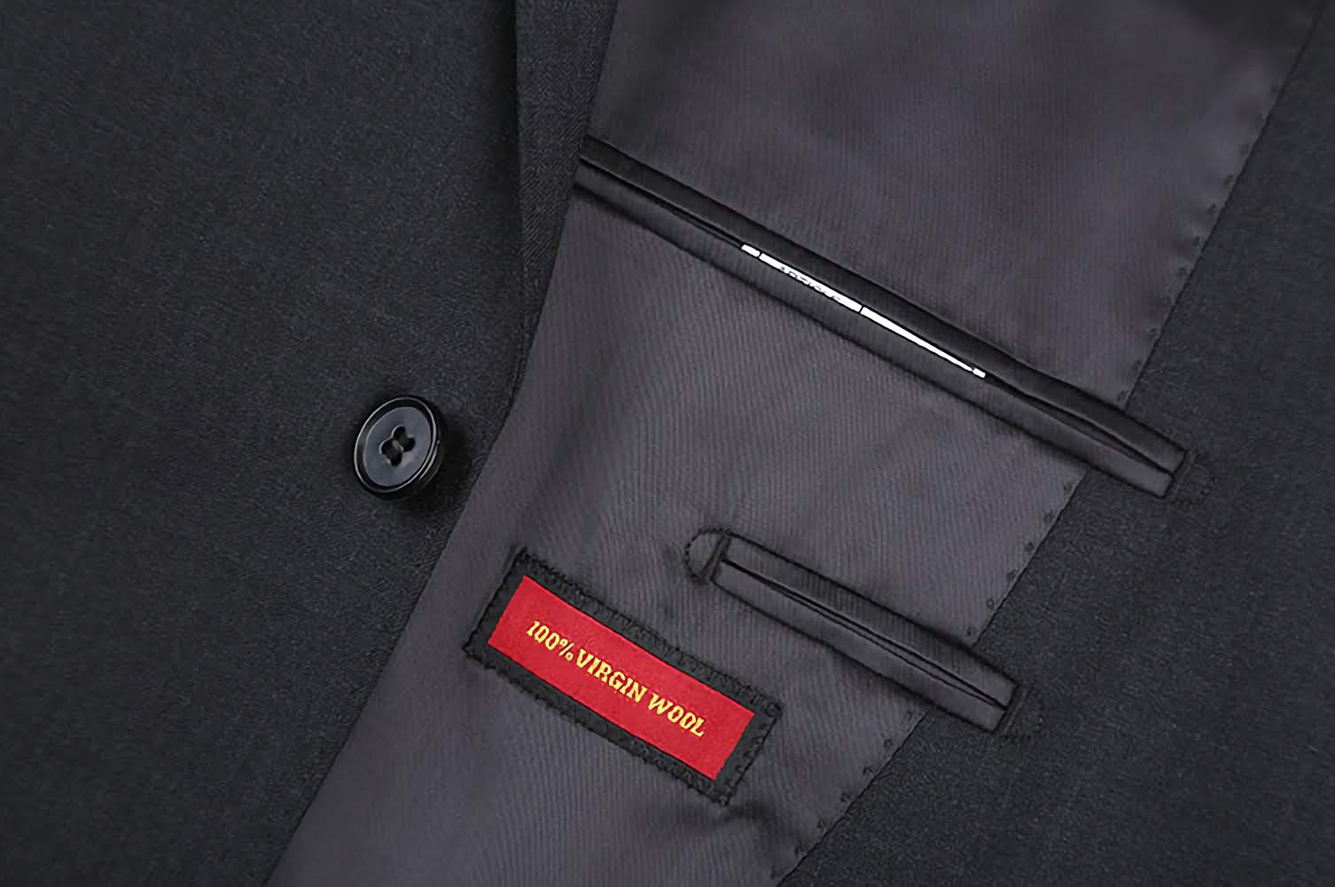 100% Virgin Wool Men's 2-Piece Suit - Regular Fit Charcoal Gray 2-Button Business Formal Attire for Office, Weddings & Special Occasions
