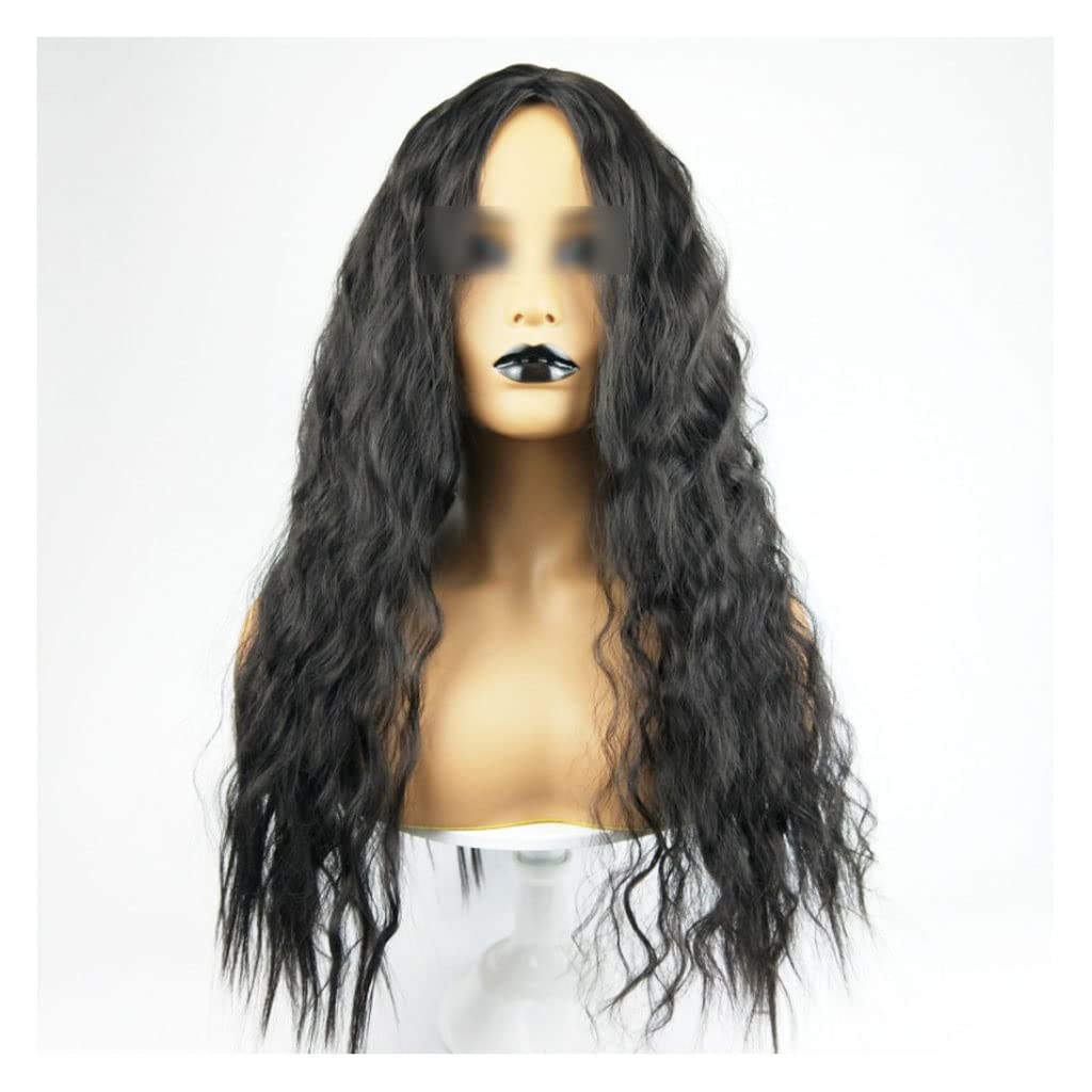 BNNP African Fashion Wig for Women - Black Small Curly Corn Perm Wig with Middle Bangs, High Temperature Silk Headgear (27.5 Inch) - Perfect for Cosplay, Parties, and Daily Wear