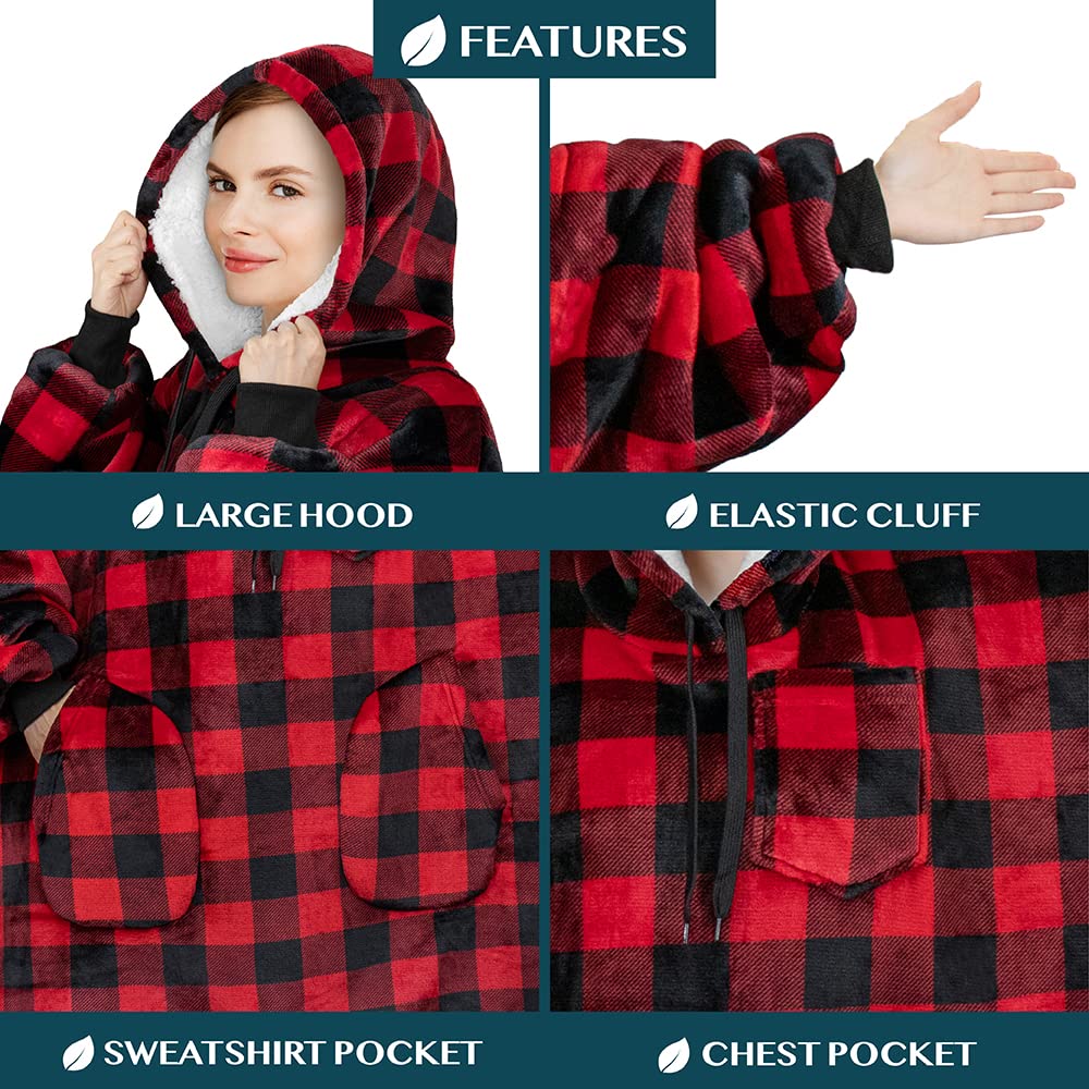 PAVILIA Wearable Blanket Hoodie for Women & Men - Oversized Sherpa Fleece Hooded Sweatshirt Blanket Sweater | Cozy Loungewear for Home, Camping & Outdoor Activities