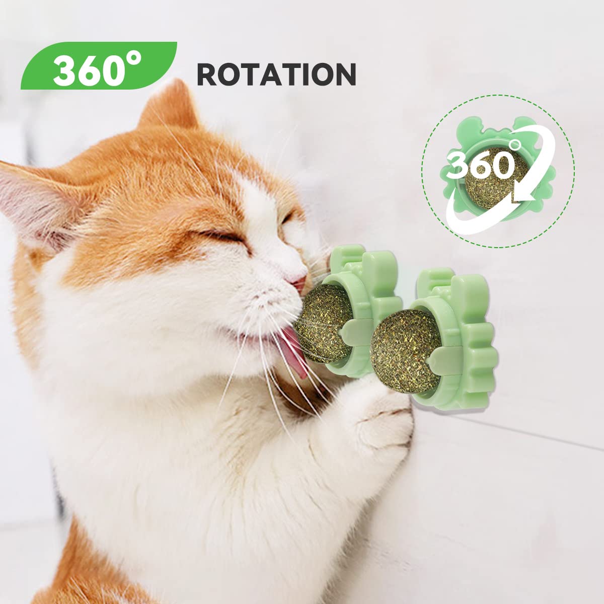 **Aucenix Catnip Balls Toy for Cats - Natural Rotating Dental Chew Toy for Kittens, Wall-Mounted Catnip Roller for Licking & Teeth Cleaning (Green, 2-Pack) - Fun Playtime & Stress Relief for Indoor Cats**