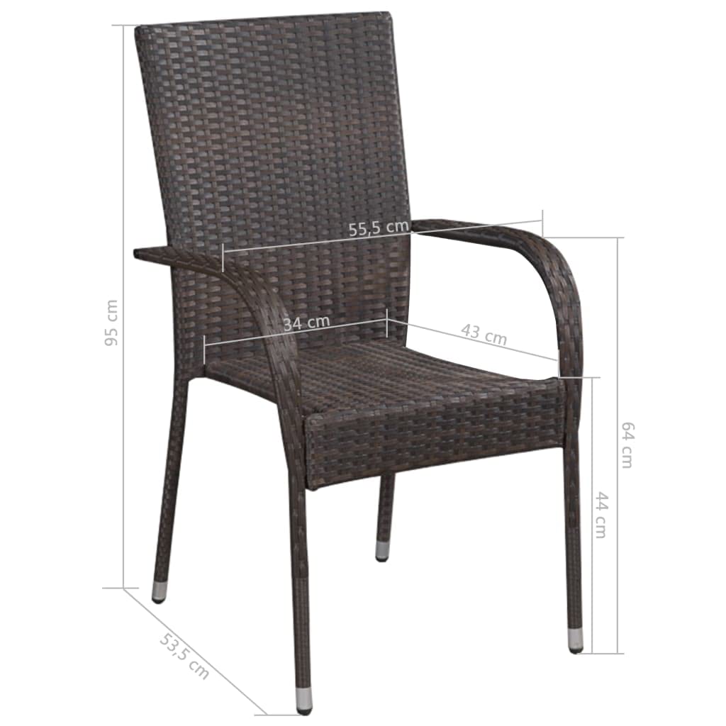 2-Piece Stackable Brown Poly Rattan Patio Chairs Set - Weather-Resistant Outdoor Furniture for Garden, Deck, Balcony, Backyard & Poolside - Perfect for Lounging, Entertaining & Relaxing Outdoors