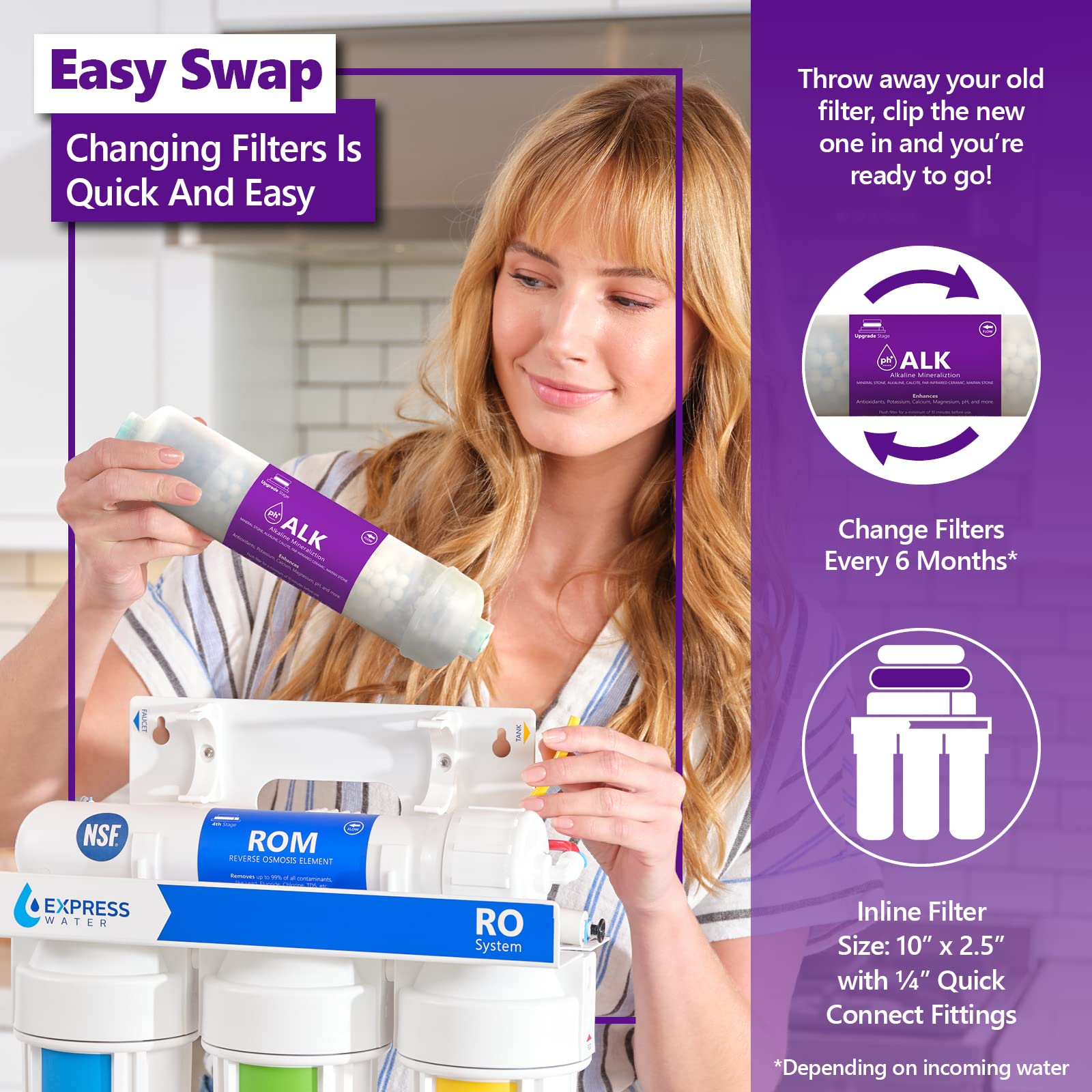 Express Water Alkaline Filter 2 Pack - FLTALKQ10-2Pcs Mineral Inline Filtration System for Clean Drinking Water | Under Sink & Countertop Use