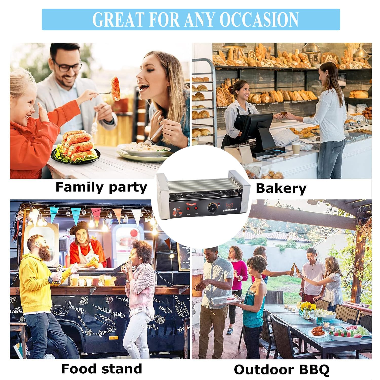 Commercial & Home Electric Hot Dog Roller Machine - 5 Stainless Steel Hot Dog Cookers - No Cover Silver - Perfect for Restaurants, Carnivals, Food Trucks and Family BBQs