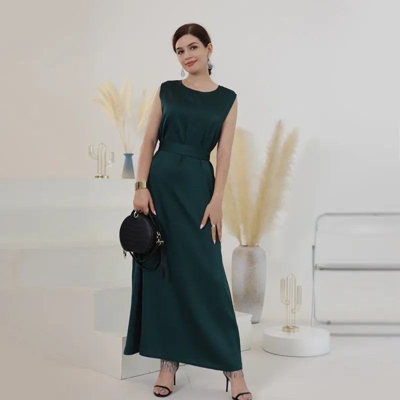 Elegant Muslim Women's Beaded Sleeve Satin Cardigan Open Abaya Dress for Eid, Wedding, Party & Special Occasions - Perfect for Islamic Celebrations, Festivals and Formal Events