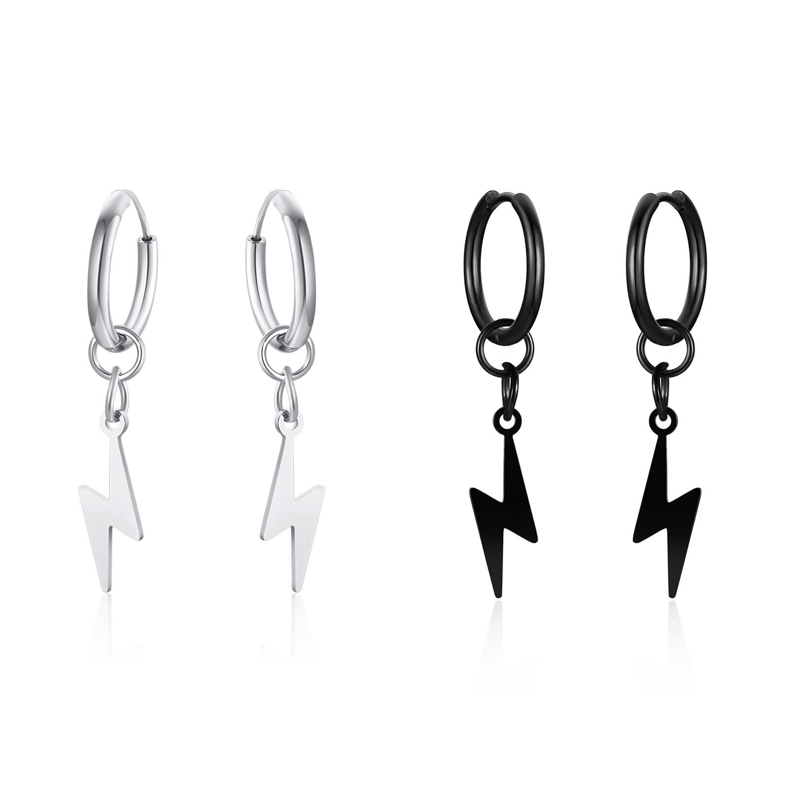 Unisex Lightning Bolt Clip-On Earrings | Stainless Steel Non-Piercing Dangle Earrings for Men & Women - Perfect for Parties, Cosplay & Everyday Fashion