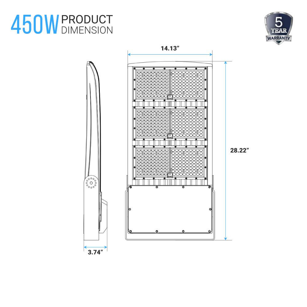 450W LED High Output Flood Light with Photocell - 5700K Daylight White - AC277-480V High Voltage - Dusk to Dawn Security Light - IP65 Waterproof - Bronze Finish - 20KV Surge Protector - for Garden, Yard, Parking Lot, Stadium & Arena Lighting (Outdoor Security & Landscape Illumination)
