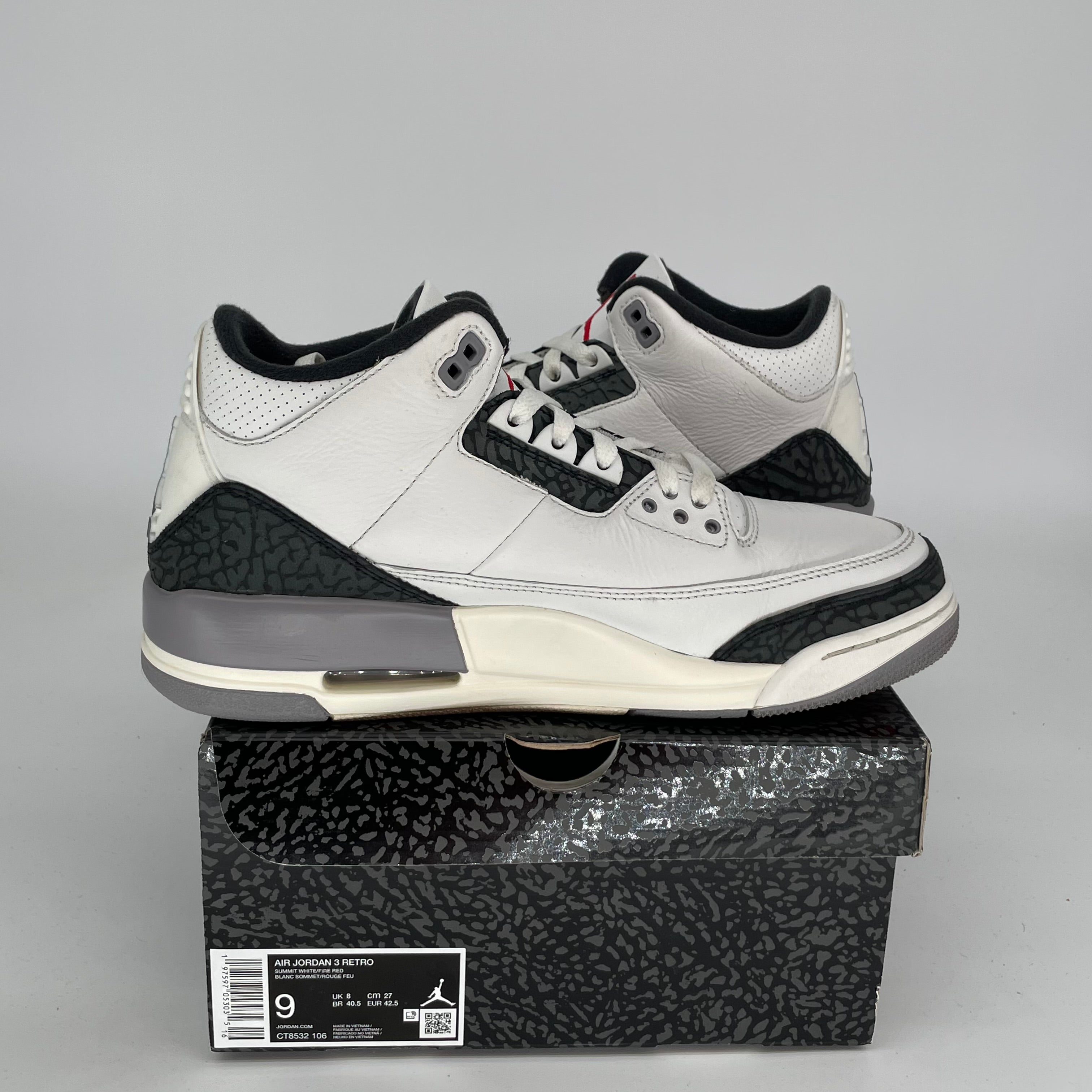 AIR JORDAN 3 Retro Cement Grey Basketball Shoes Men's Size 9 - Style CT8532-106 | Authentic Nike Sneakers for Running, Gym & Streetwear Fashion
